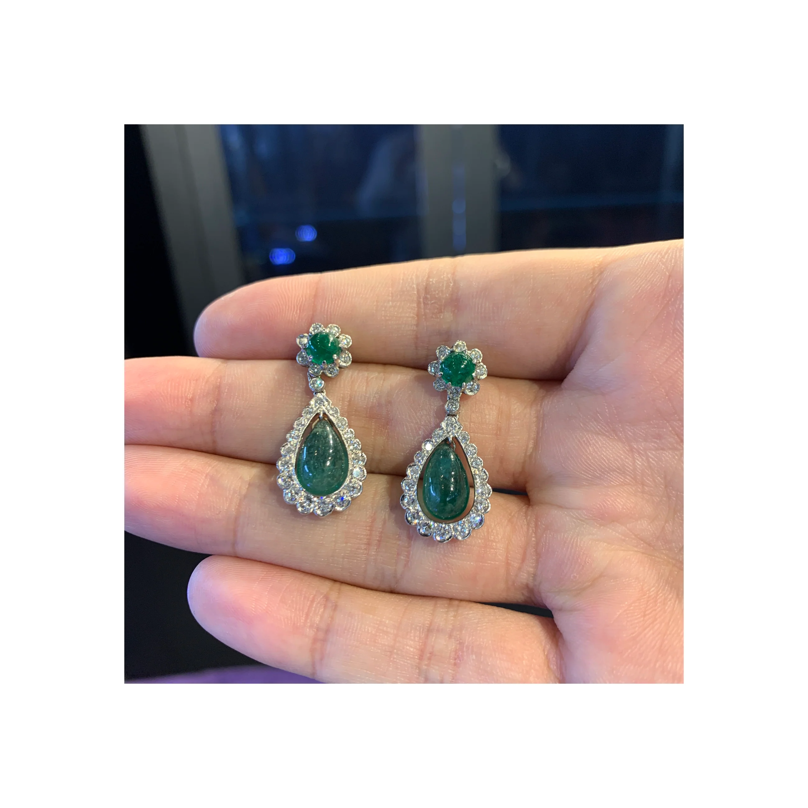 Cabochon Emerald and Diamond Earrings - Image 4