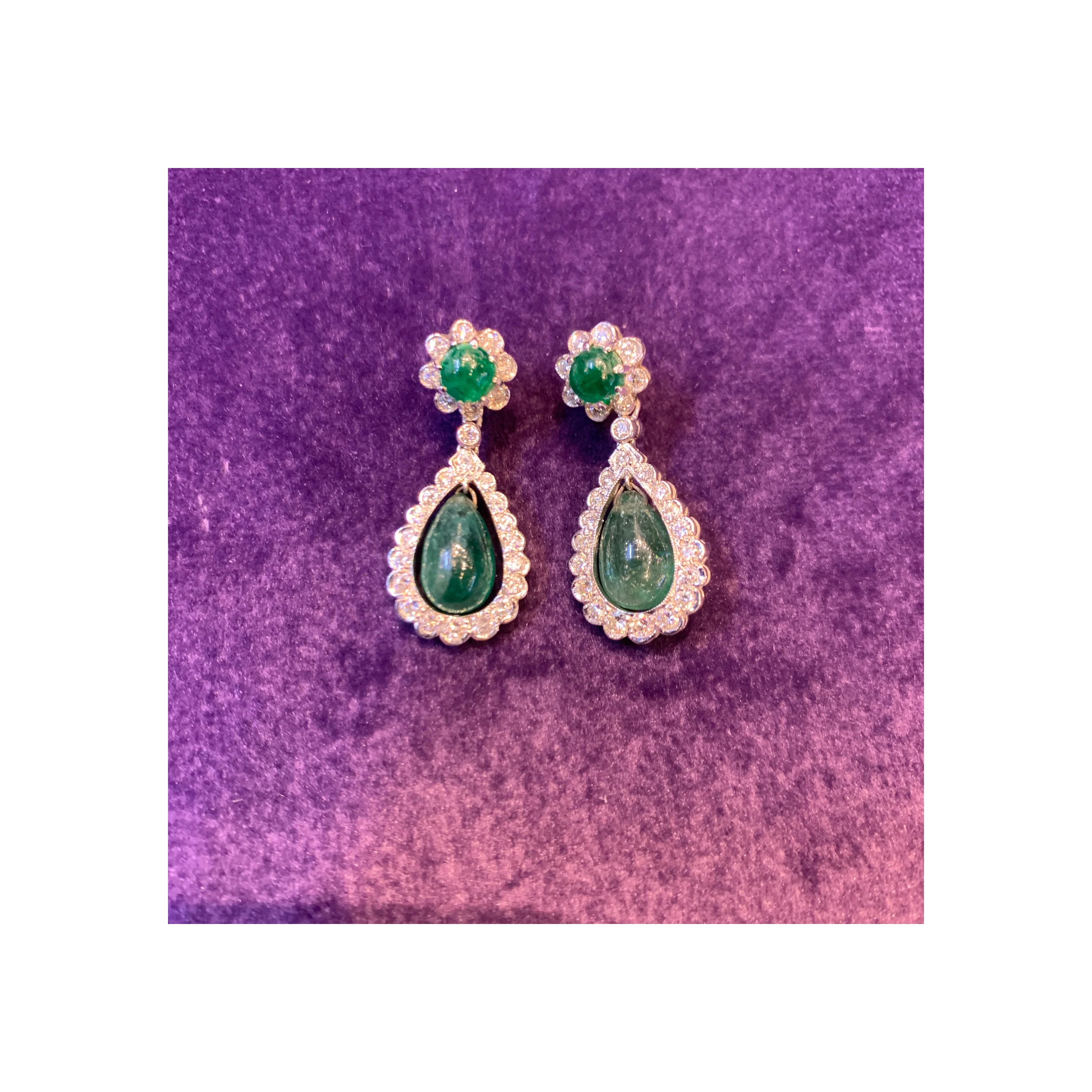 Cabochon Emerald and Diamond Earrings - Image 5