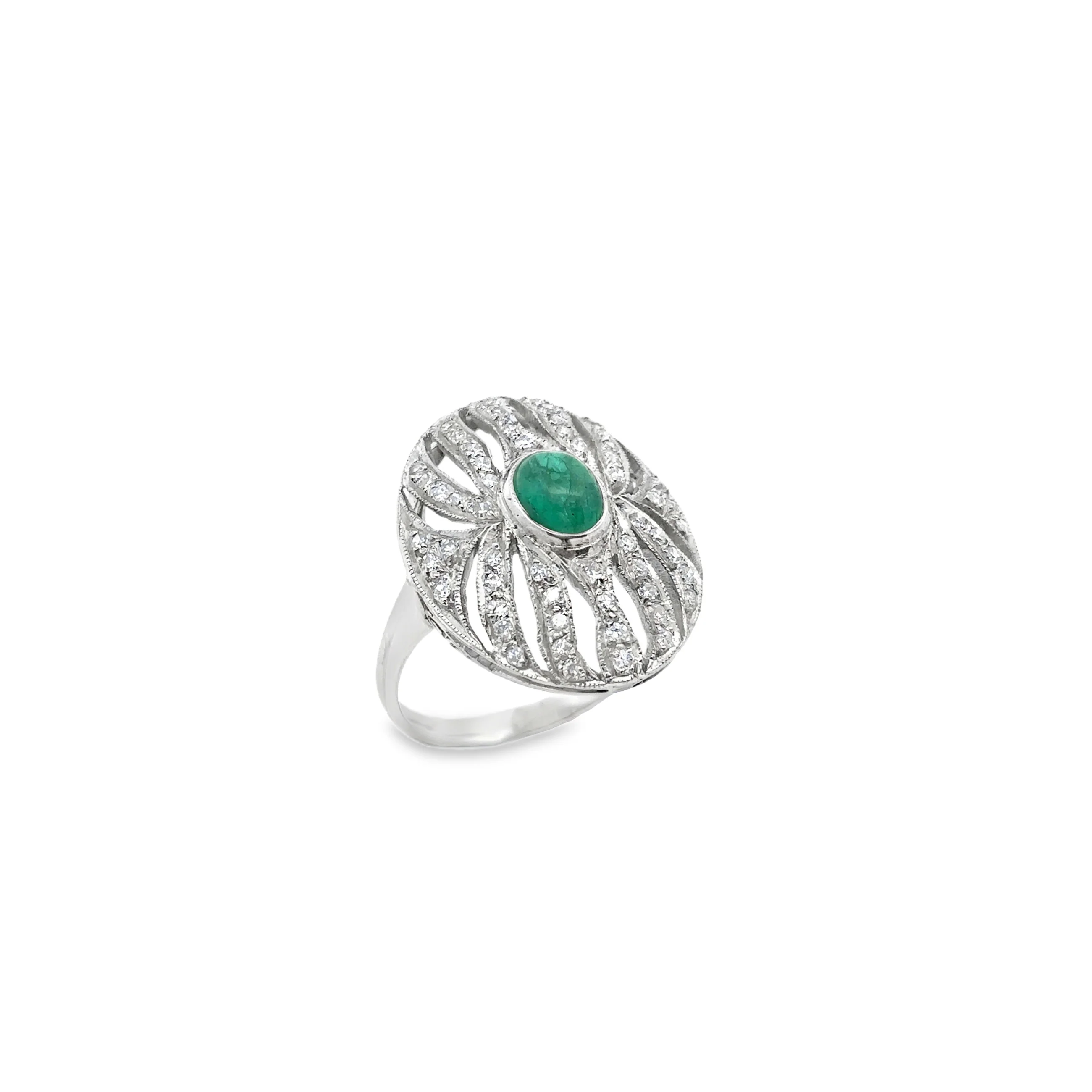 Cabochon Emerald and Diamond Ring