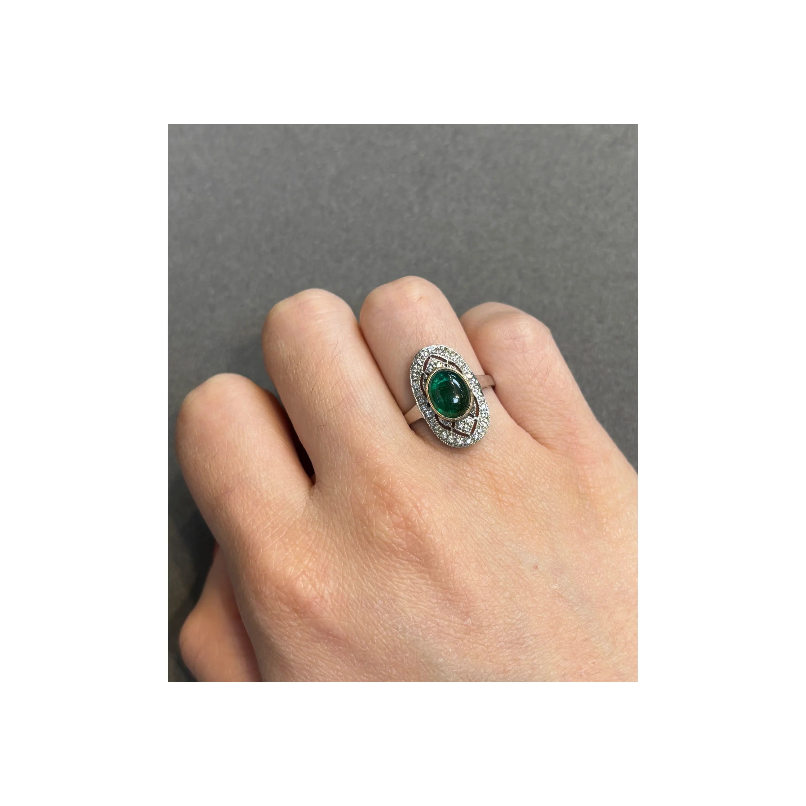 Cabochon Emerald and Diamond Ring - Image 2