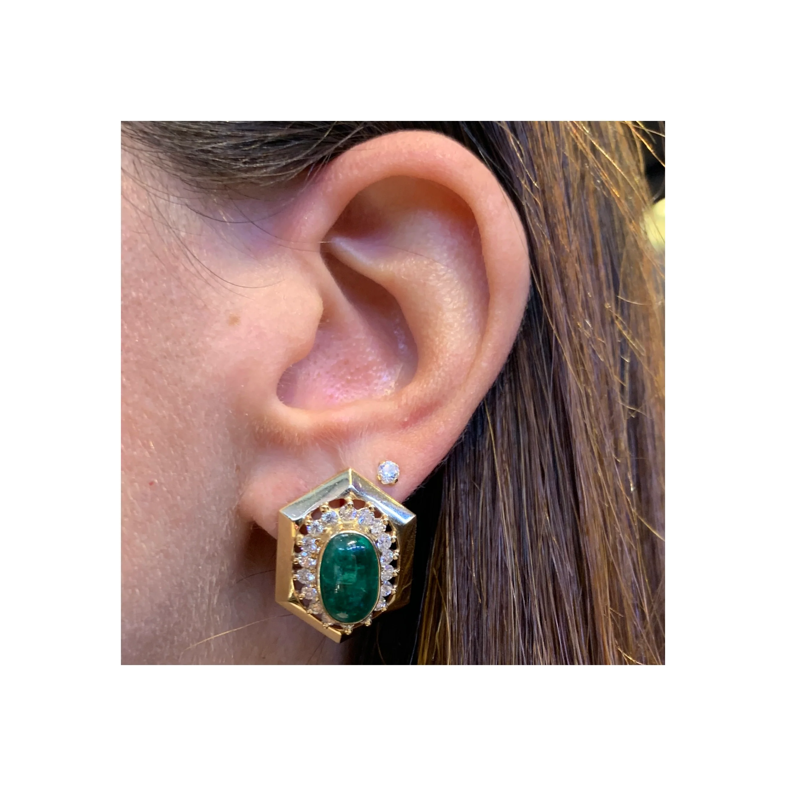 Cabochon Emerald & Diamond Earrings - Image 2