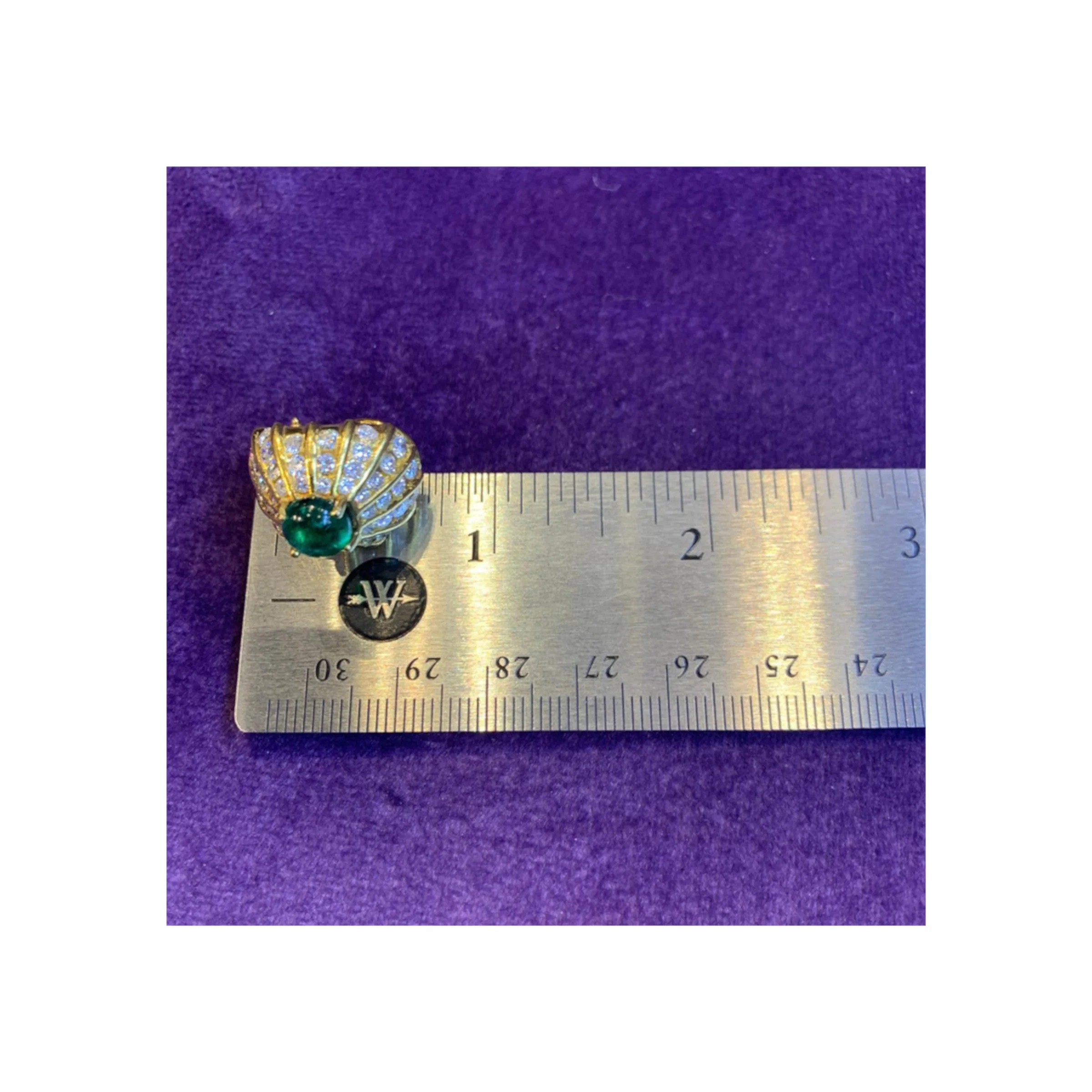 Cabochon Emerald & Diamond Yellow Gold Earrings - Image 6