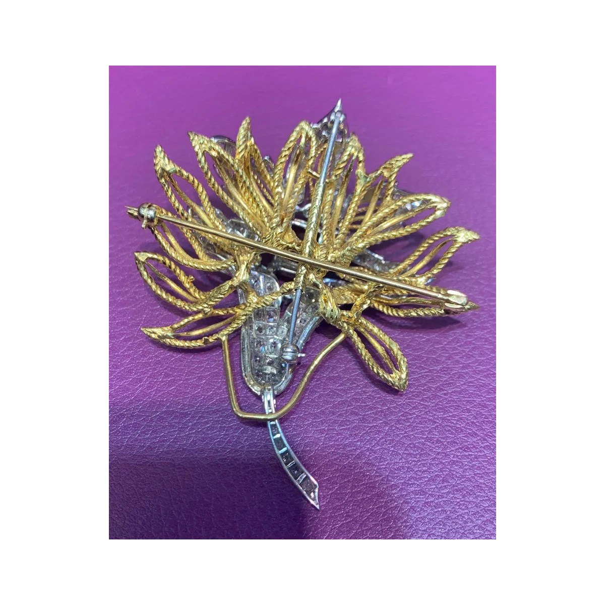 Cabochon Ruby and Diamond Flower Brooch - Image 3