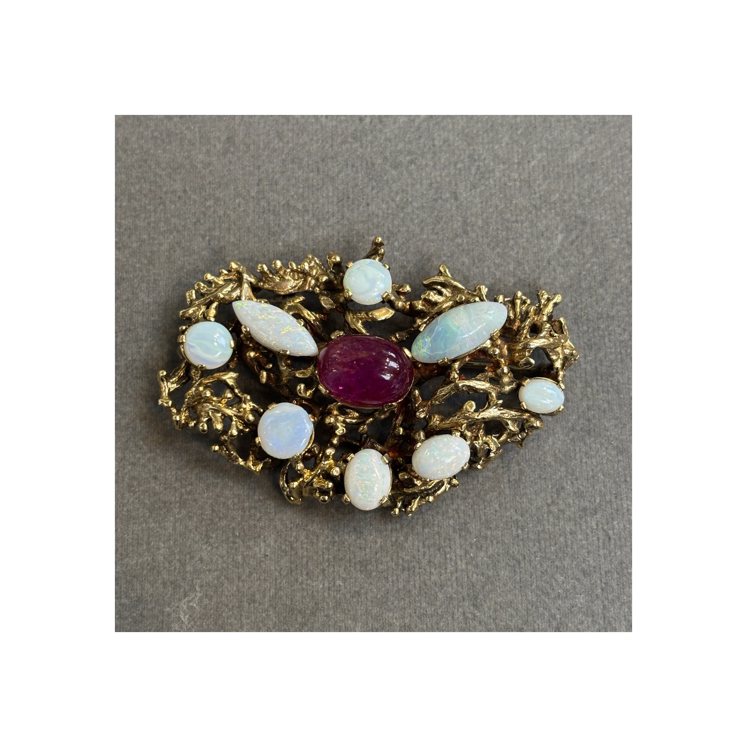Cabochon Ruby and Opal Brooch - Image 4