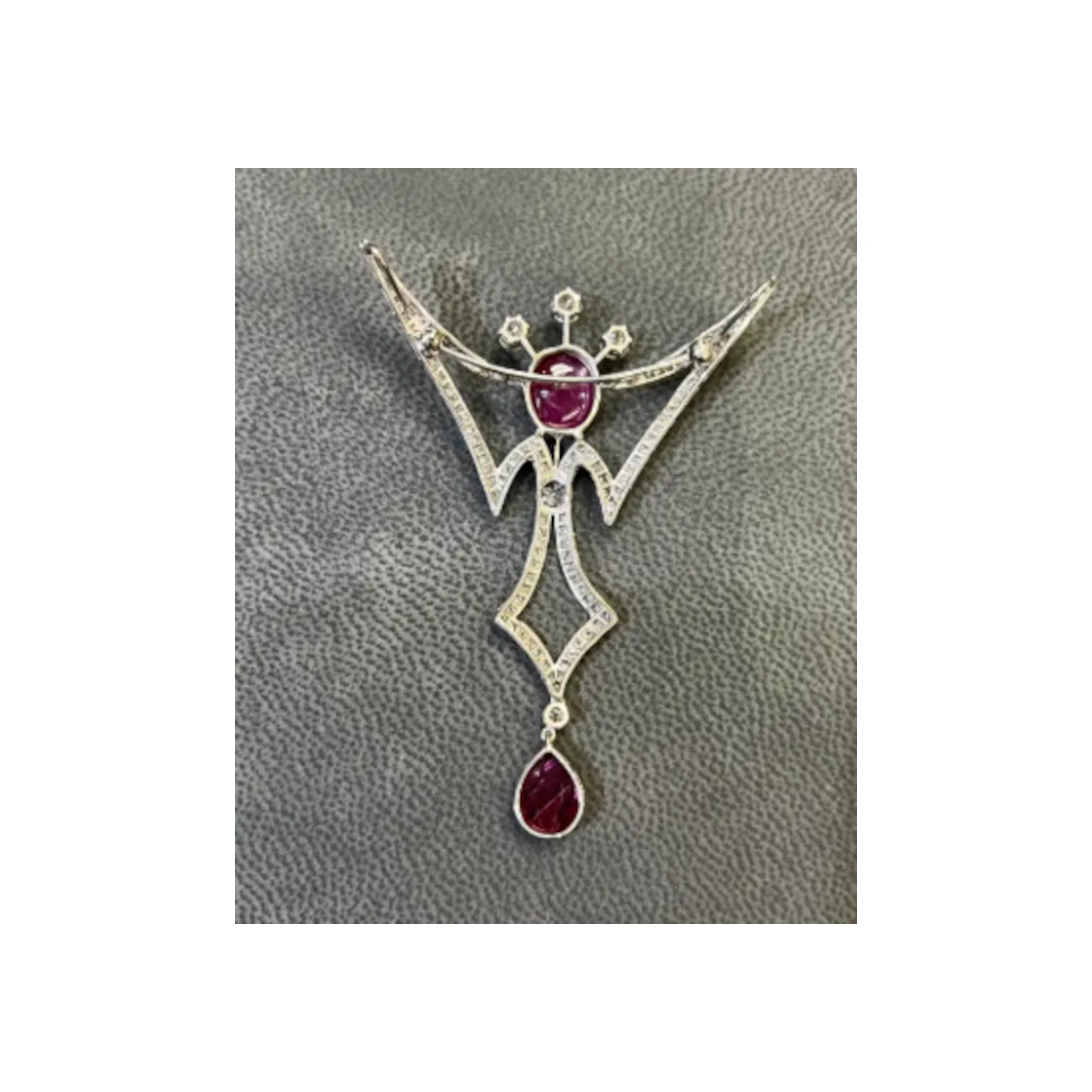 Cabochon Ruby & Diamond Pendant Necklace - Image 9