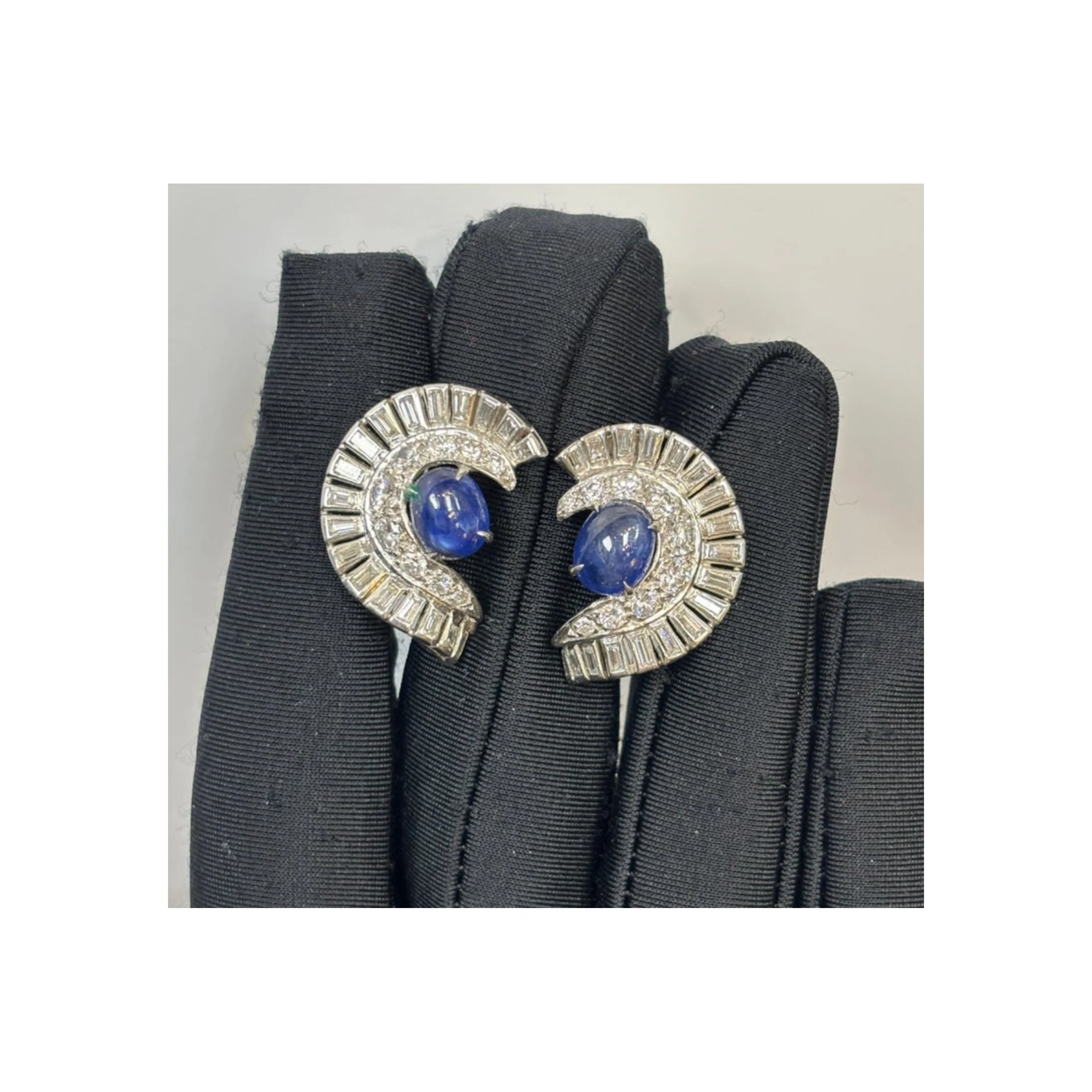 Cabochon Sapphire and Diamond Earrings - Image 3