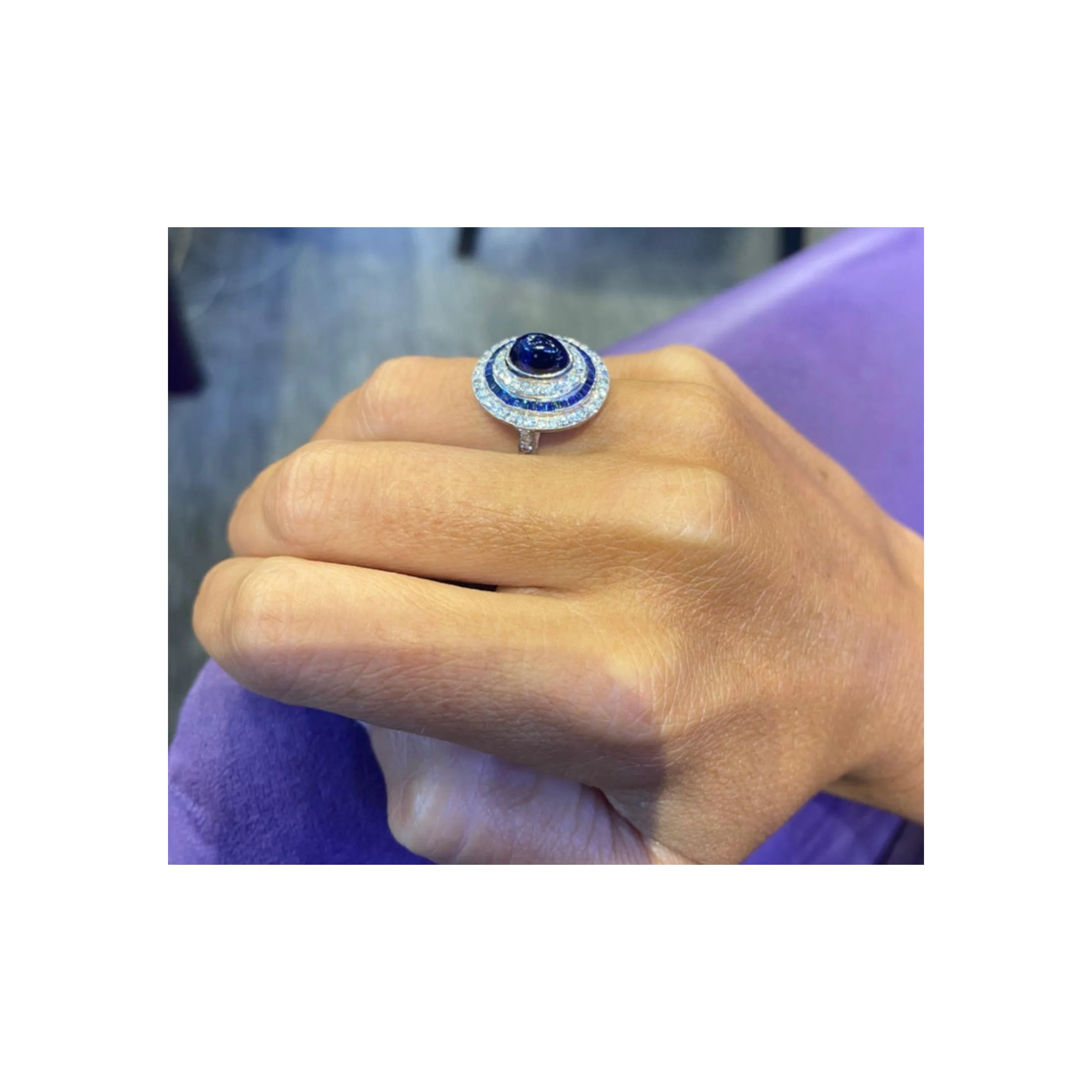 Cabochon Sapphire & Diamond Cocktail Ring - Image 2