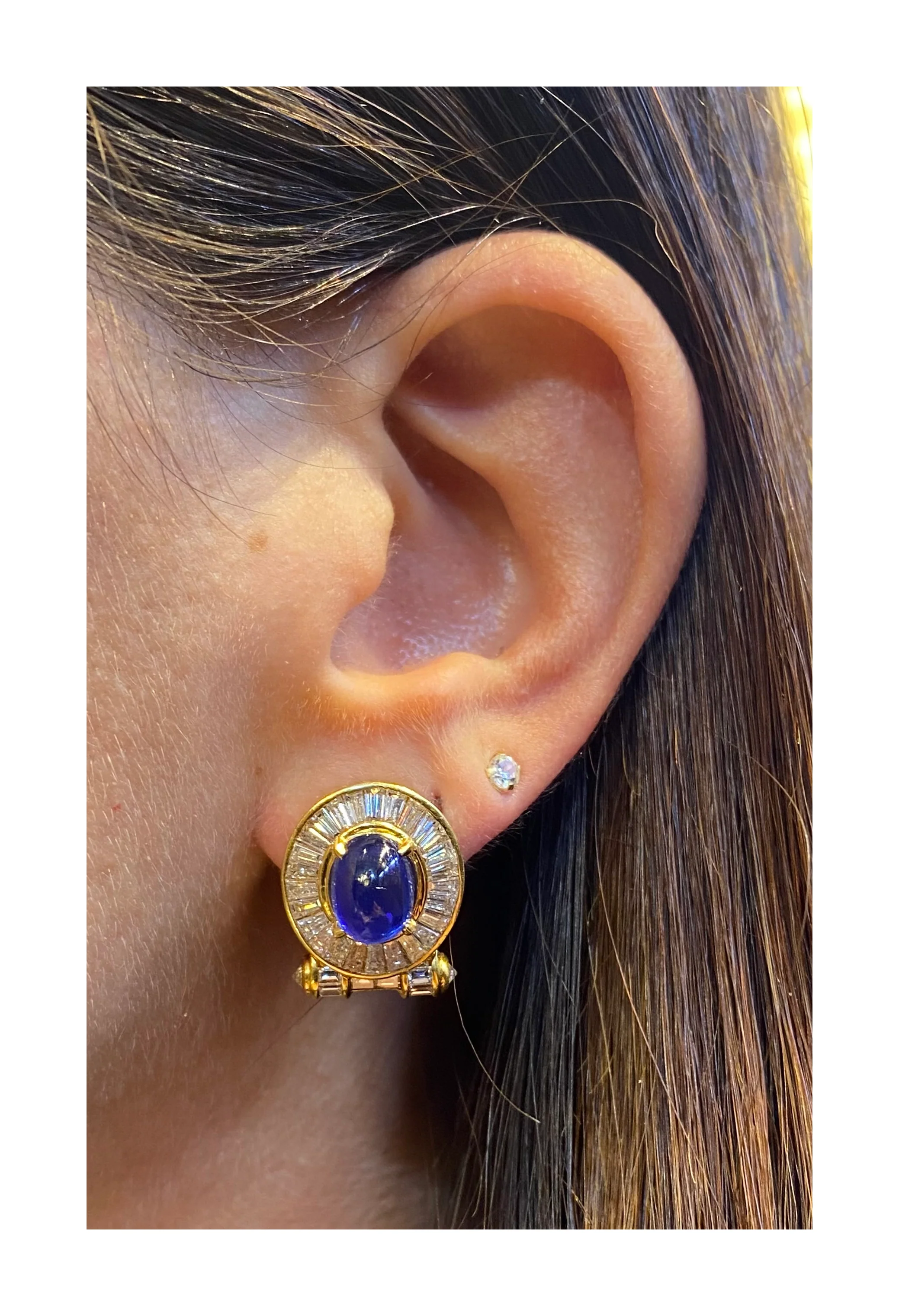 Cabochon Sapphire & Diamond Earrings - Image 2