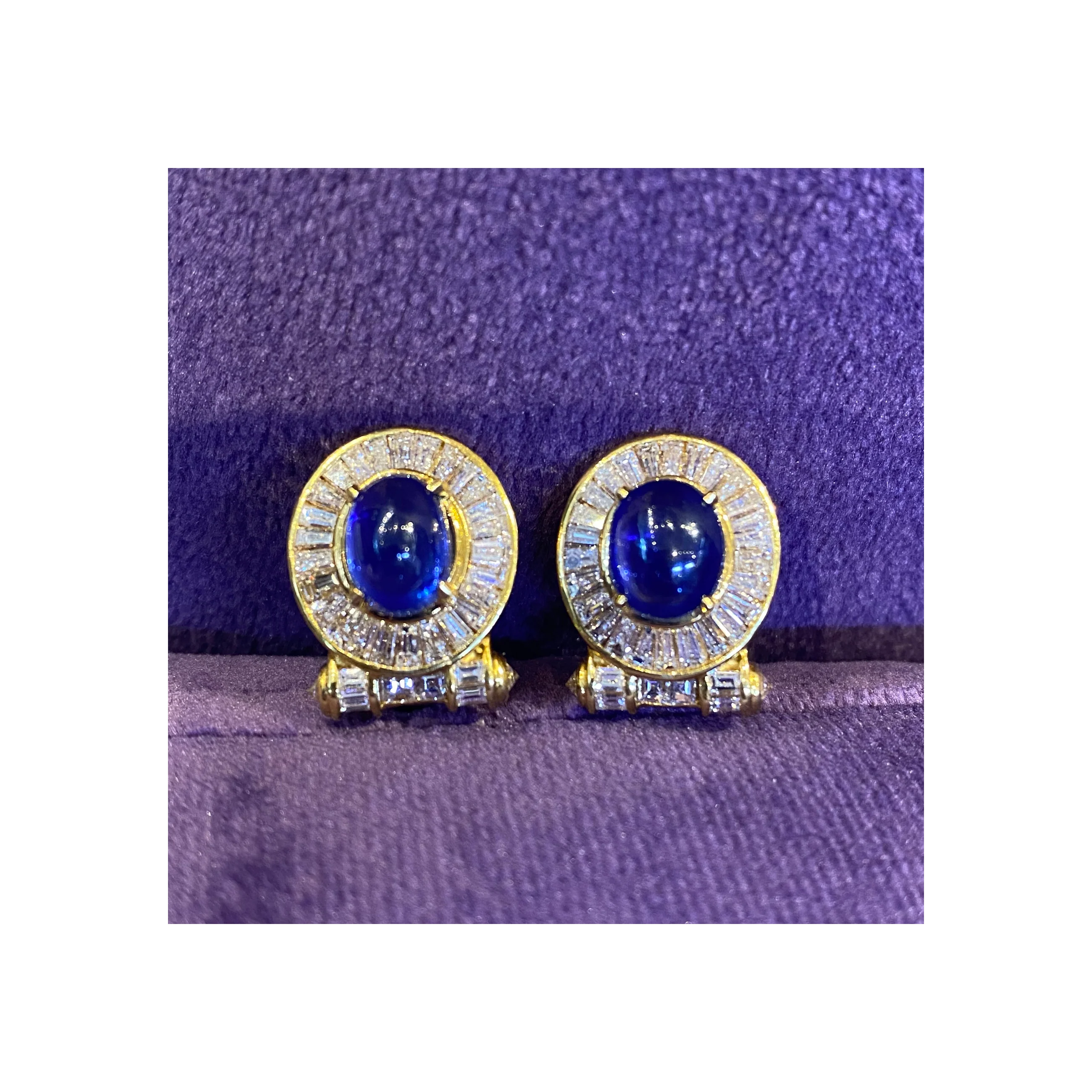 Cabochon Sapphire & Diamond Earrings - Image 4