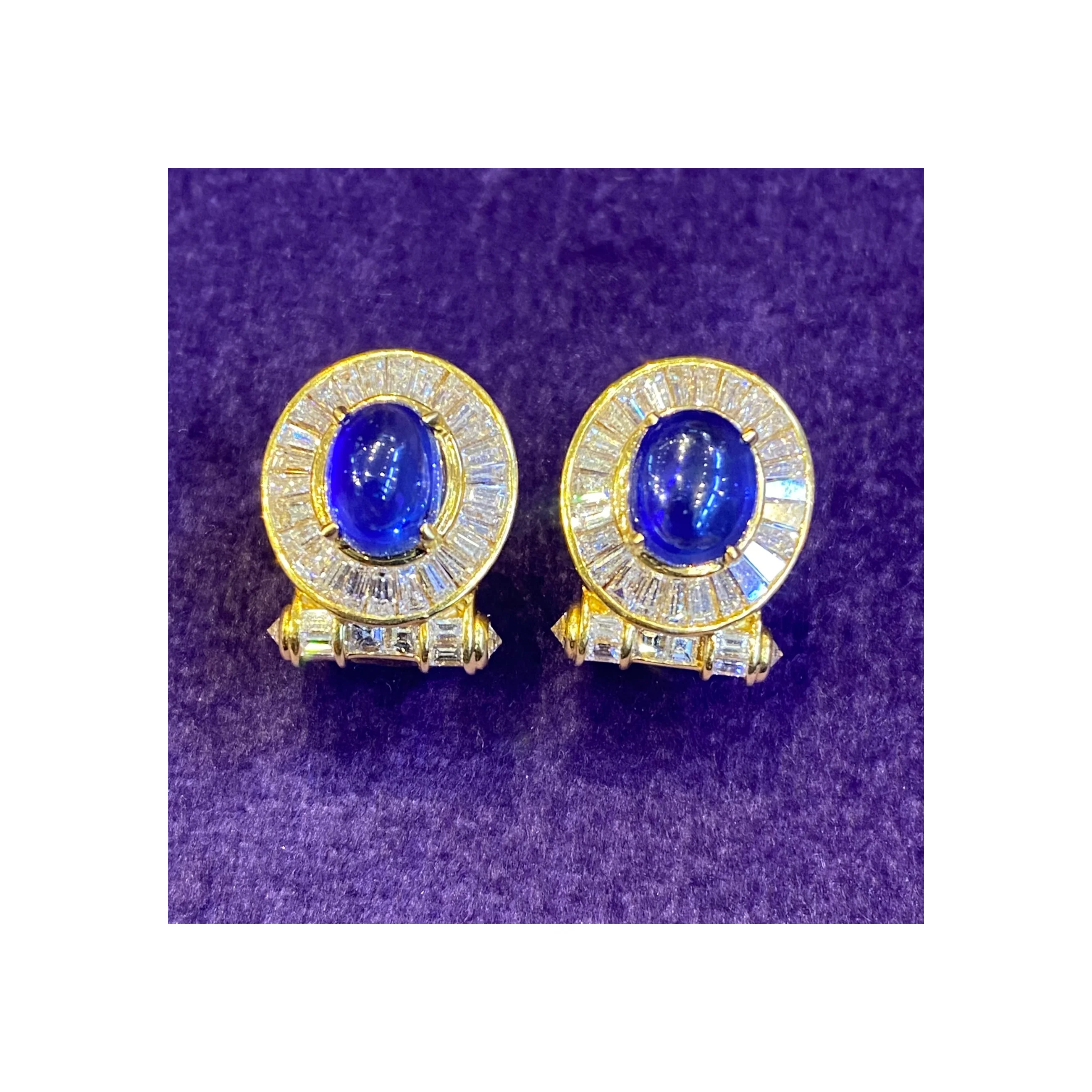 Cabochon Sapphire & Diamond Earrings - Image 5