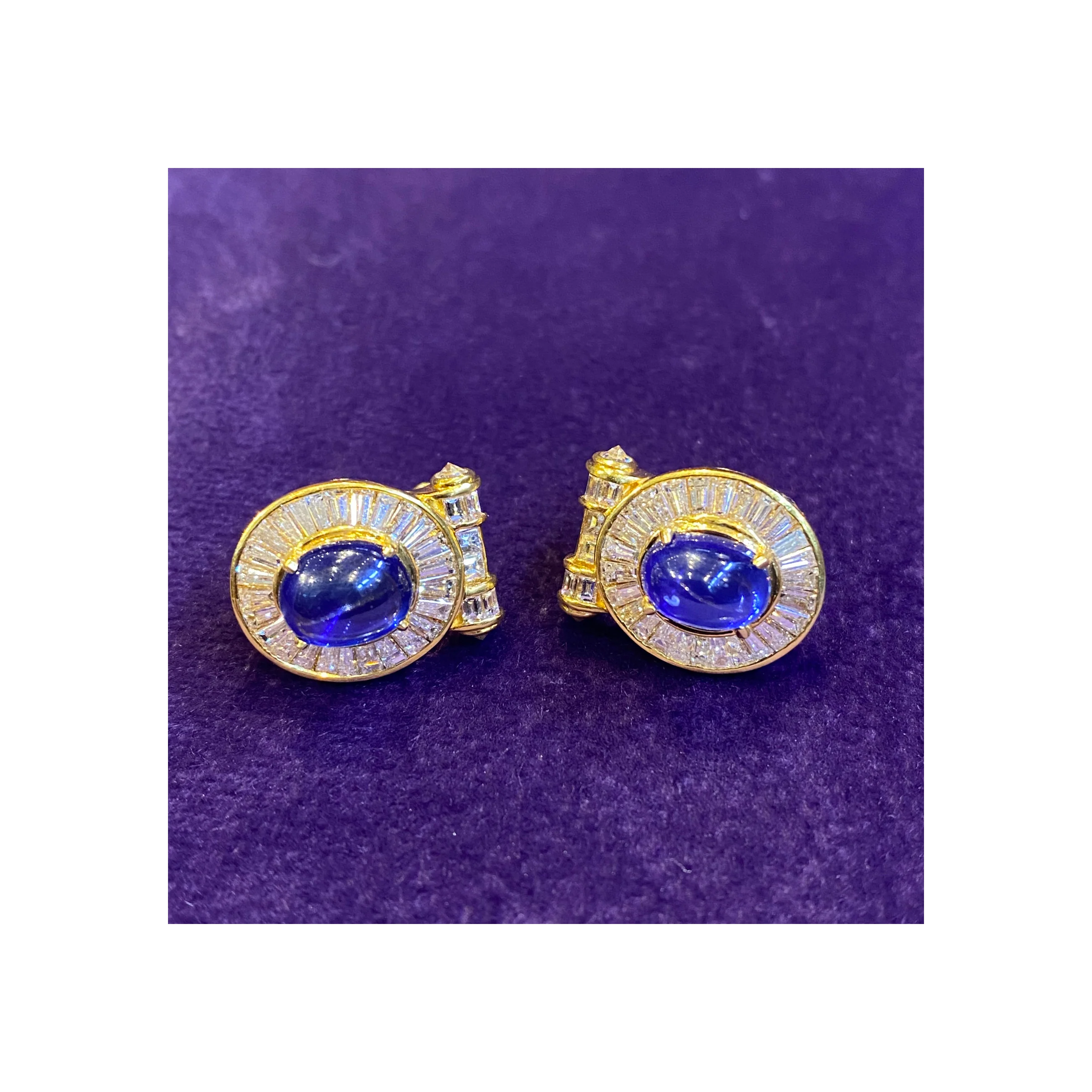Cabochon Sapphire & Diamond Earrings - Image 7