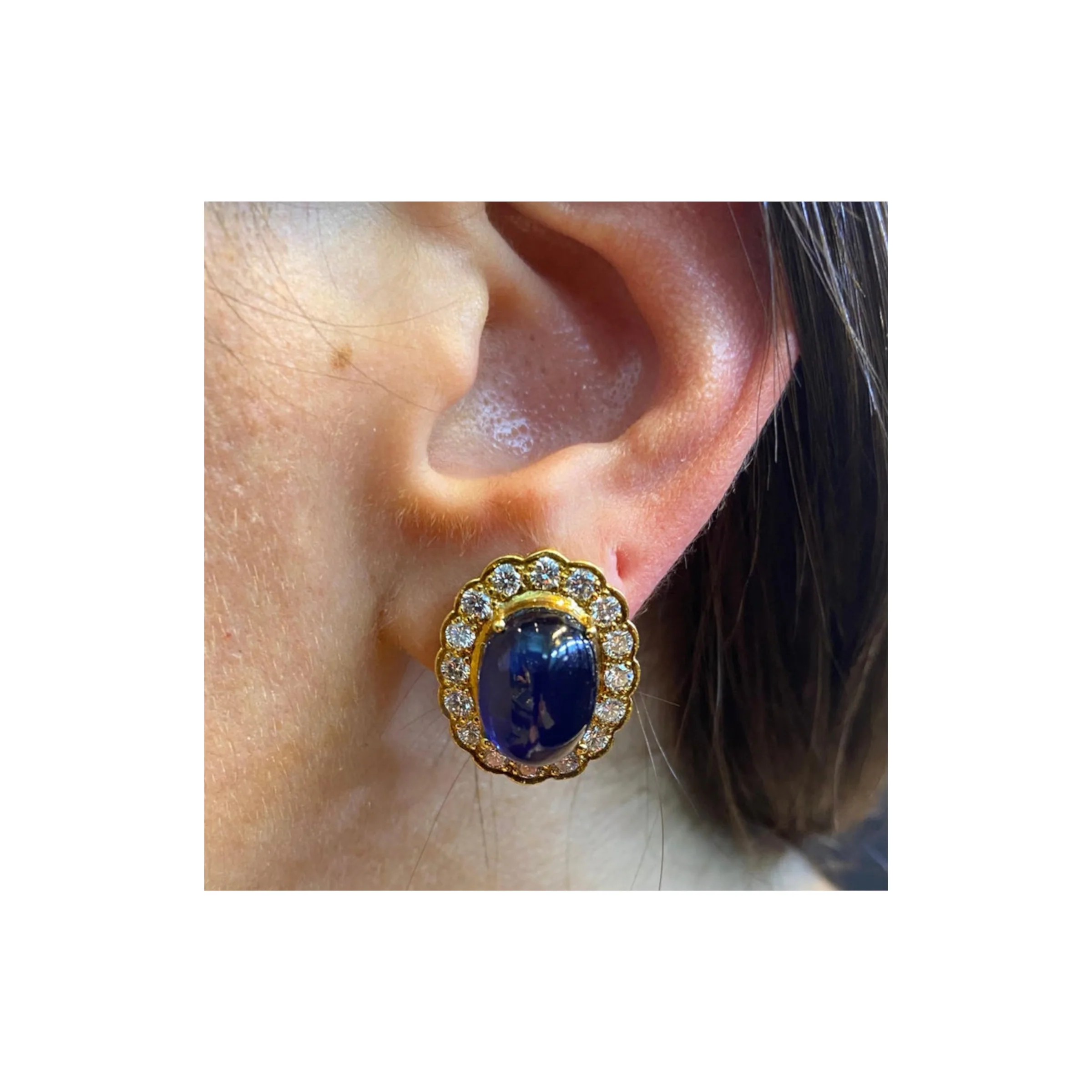 Cabochon Sapphire & Diamond Halo Earrings - Image 3