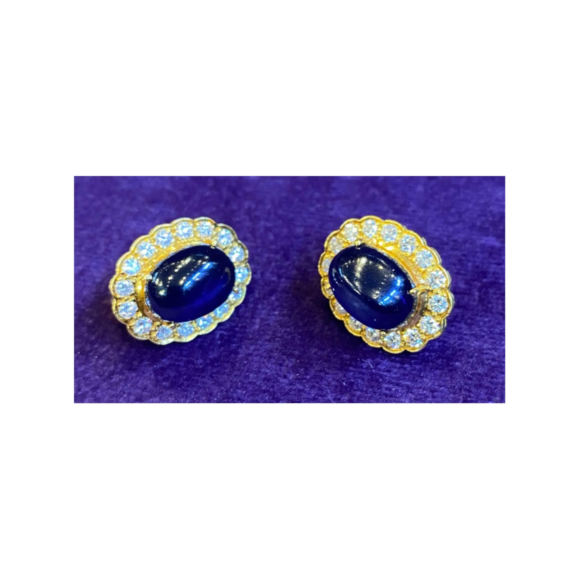 Cabochon Sapphire & Diamond Halo Earrings - Image 5
