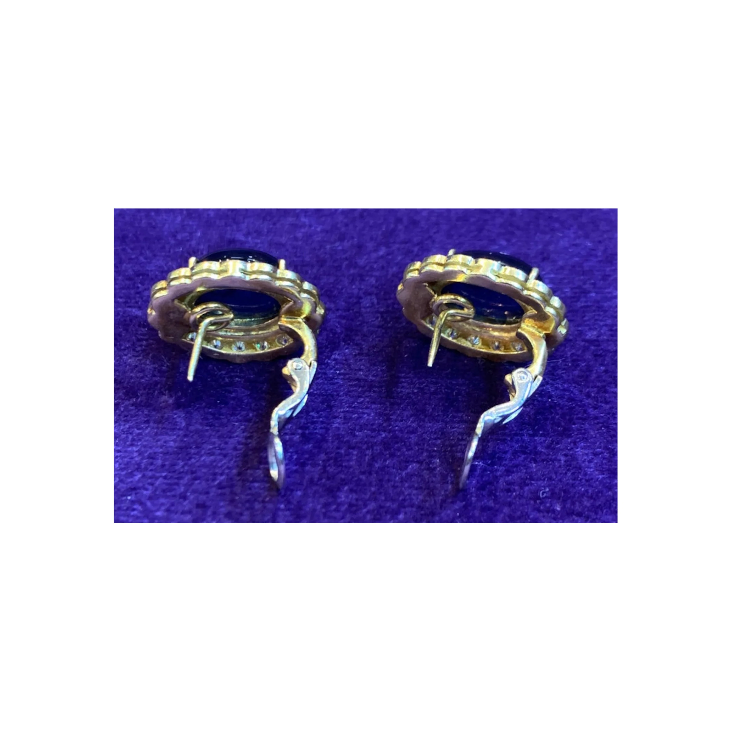 Cabochon Sapphire & Diamond Halo Earrings - Image 6
