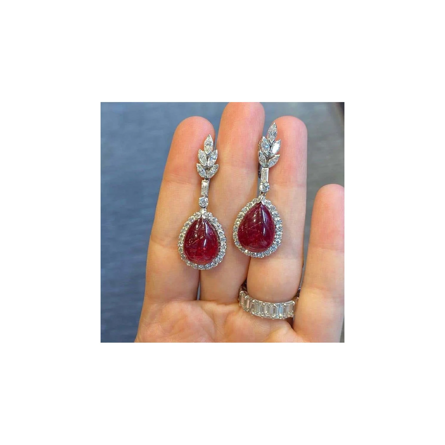 Cabochon Spinel and Diamond Earrings - Image 3