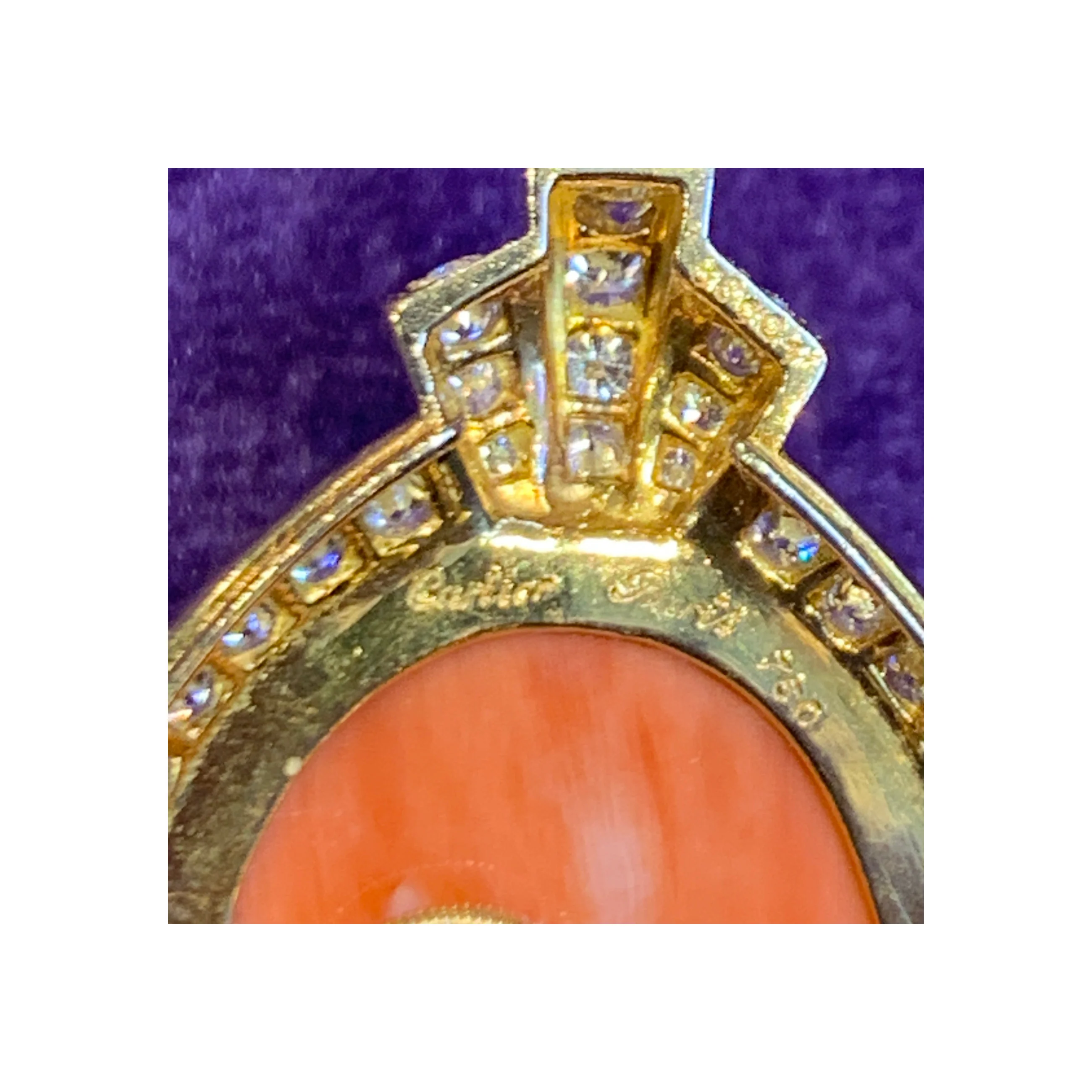 Cartier Egyptian Revival Coral Diamond & Onyx Earrings - Image 4