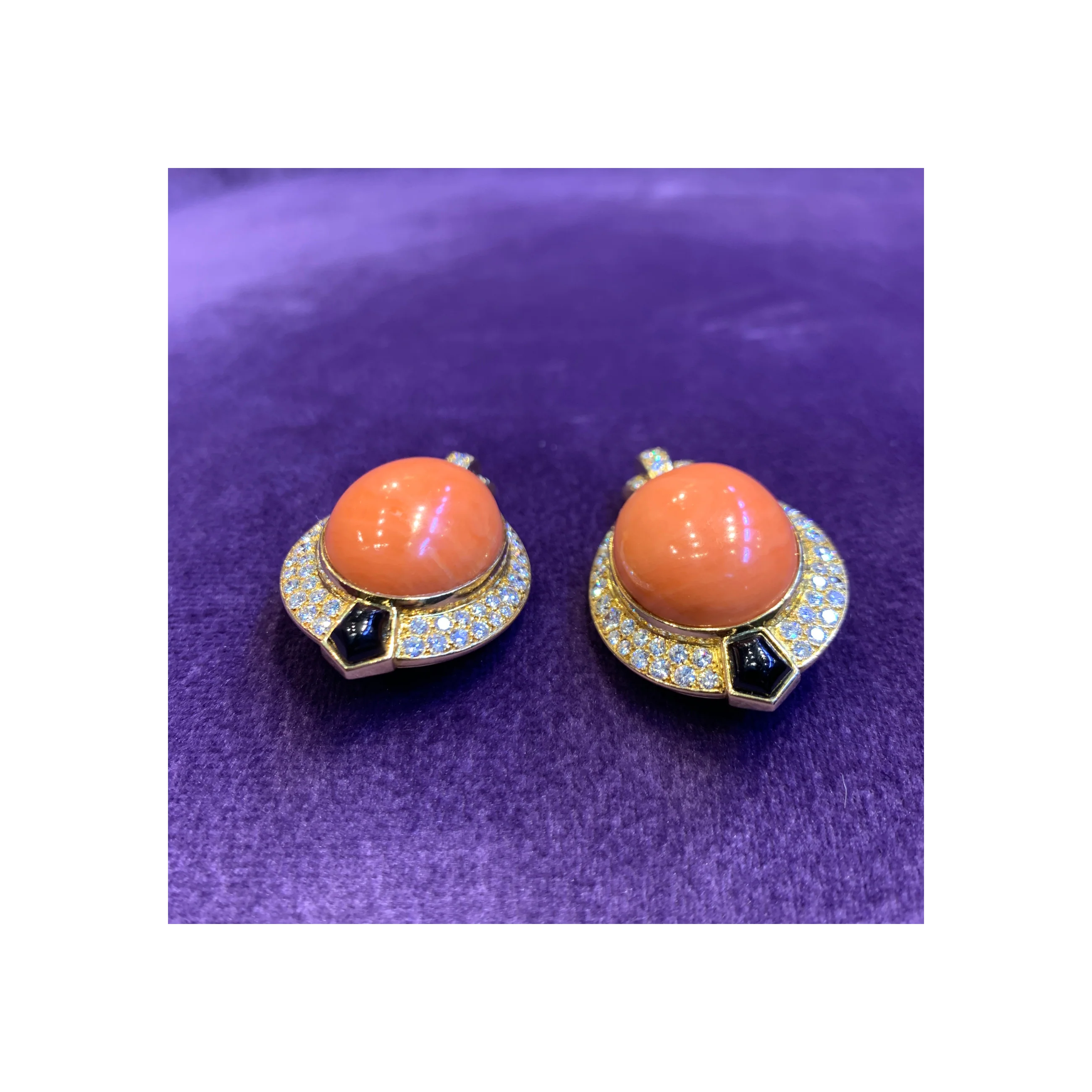 Cartier Egyptian Revival Coral Diamond & Onyx Earrings - Image 9