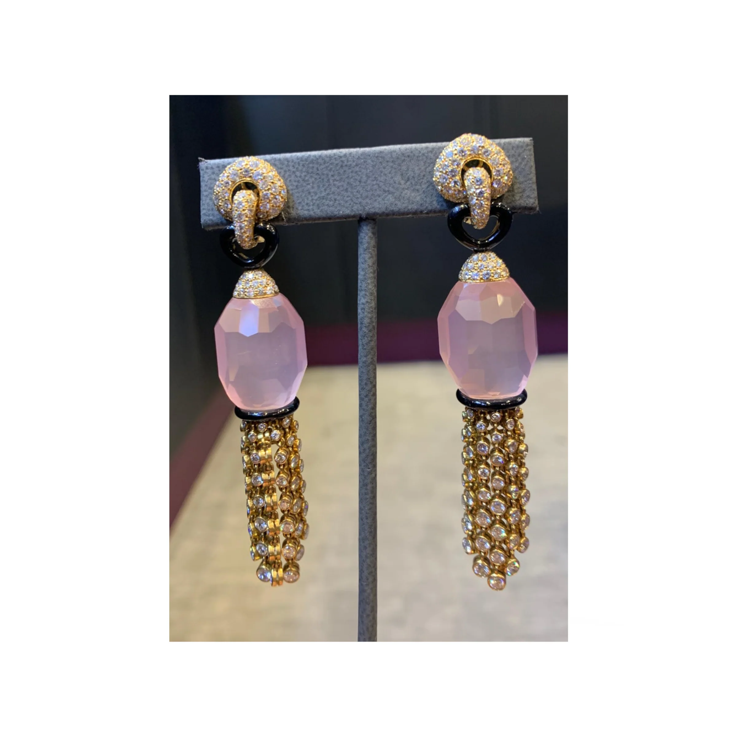 Cartier Rose Quartz Diamond Tassel Earrings - Image 3