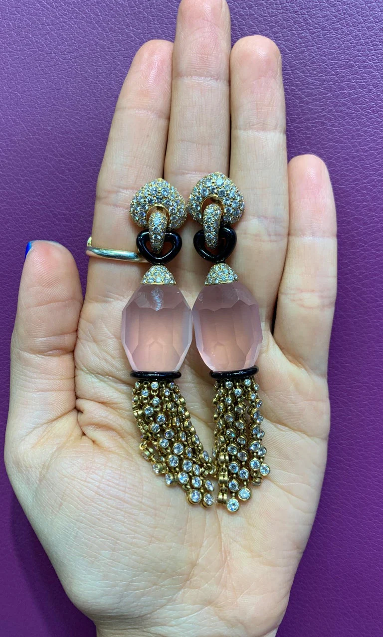 Cartier Rose Quartz Diamond Tassel Earrings - Image 6