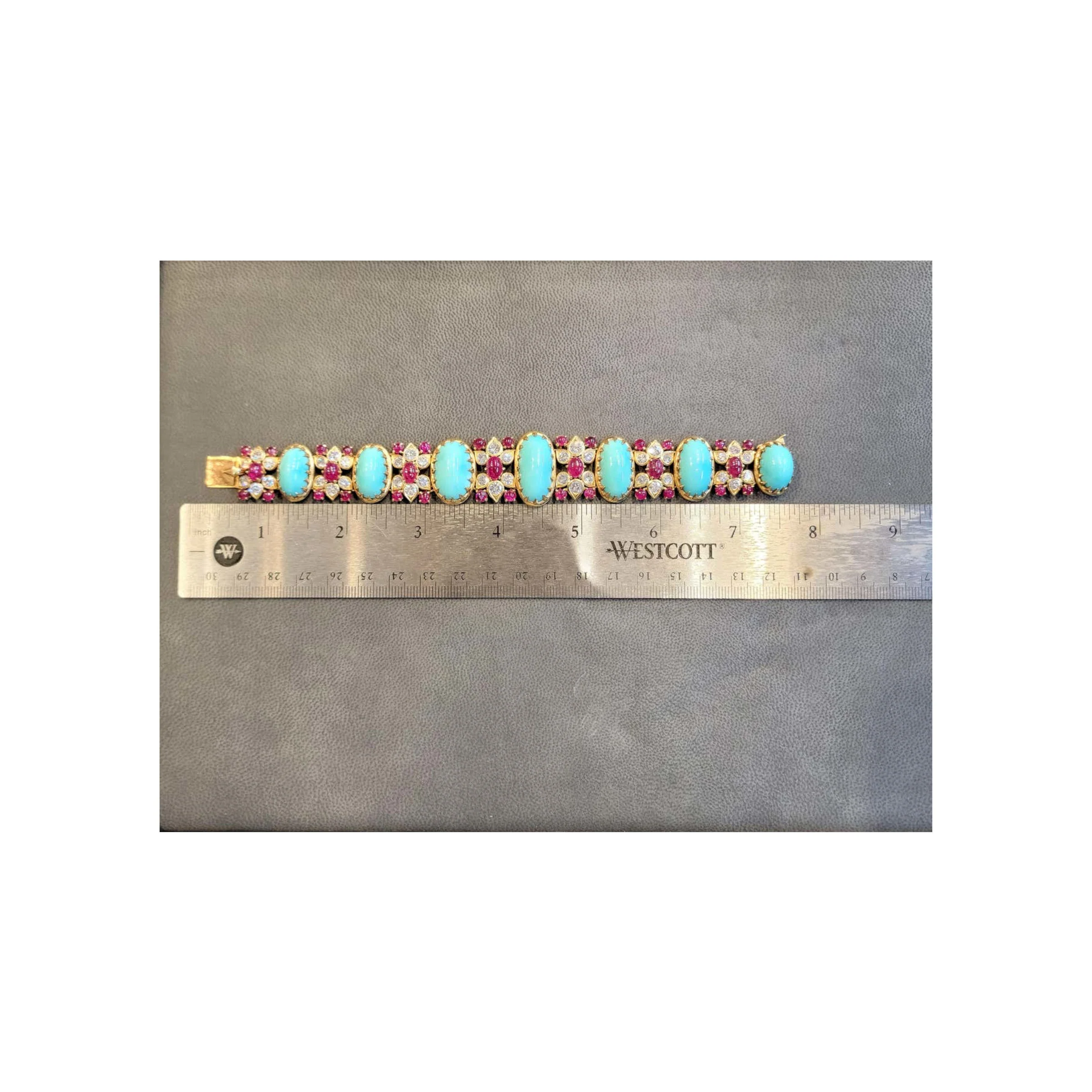Indian Inspired Turquoise Diamond and Ruby Bracelet by Cartier - Image 12
