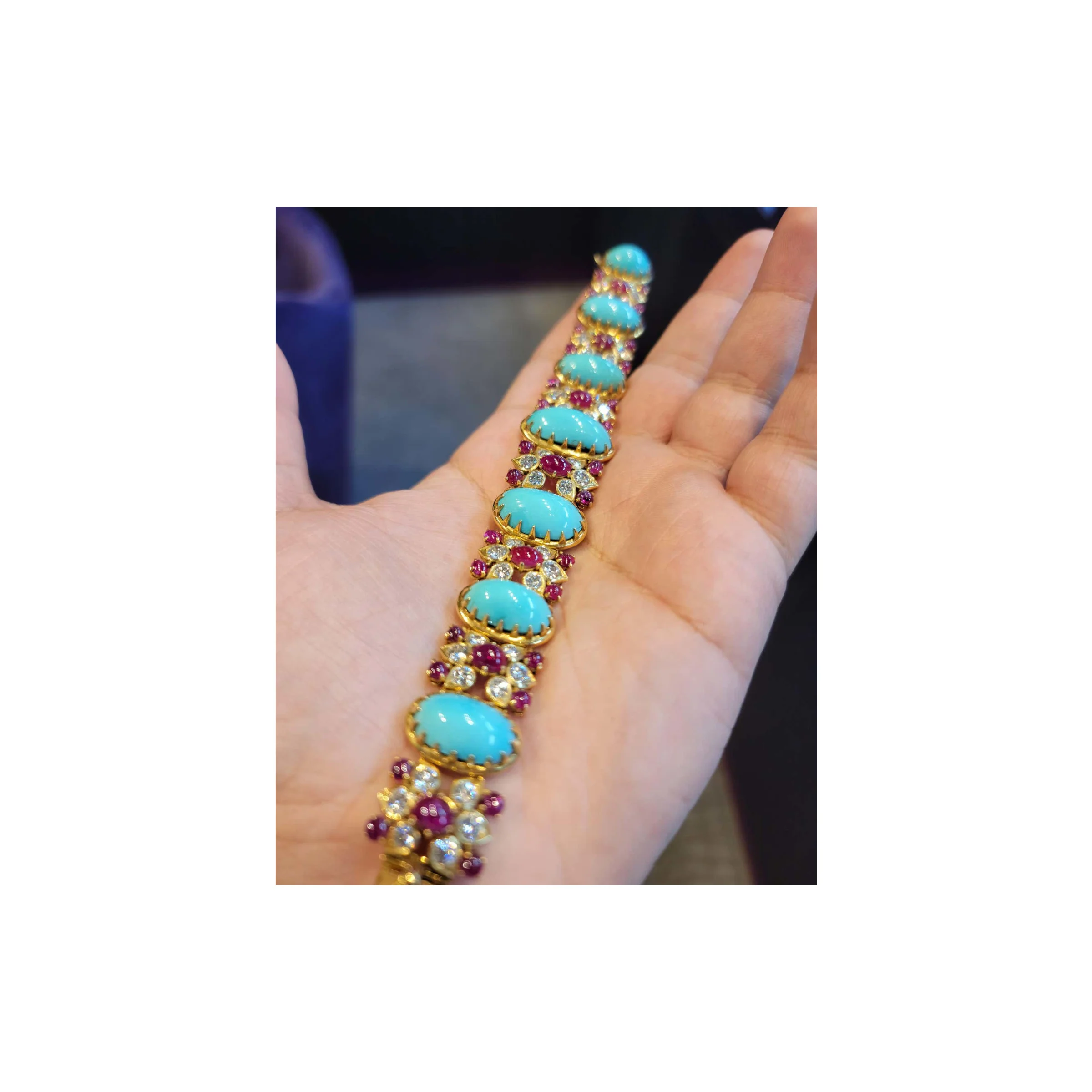 Indian Inspired Turquoise Diamond and Ruby Bracelet by Cartier - Image 13
