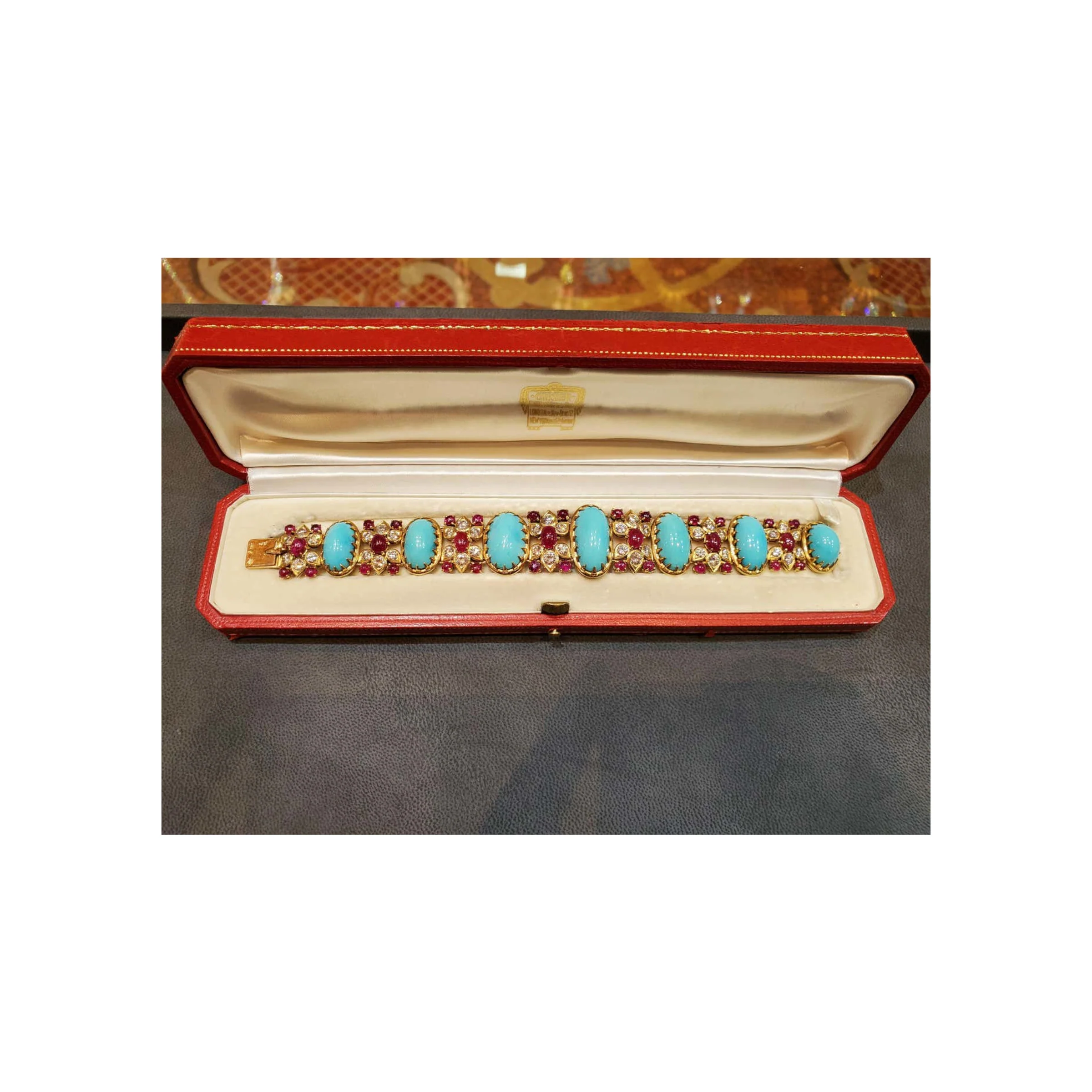 Indian Inspired Turquoise Diamond and Ruby Bracelet by Cartier - Image 3