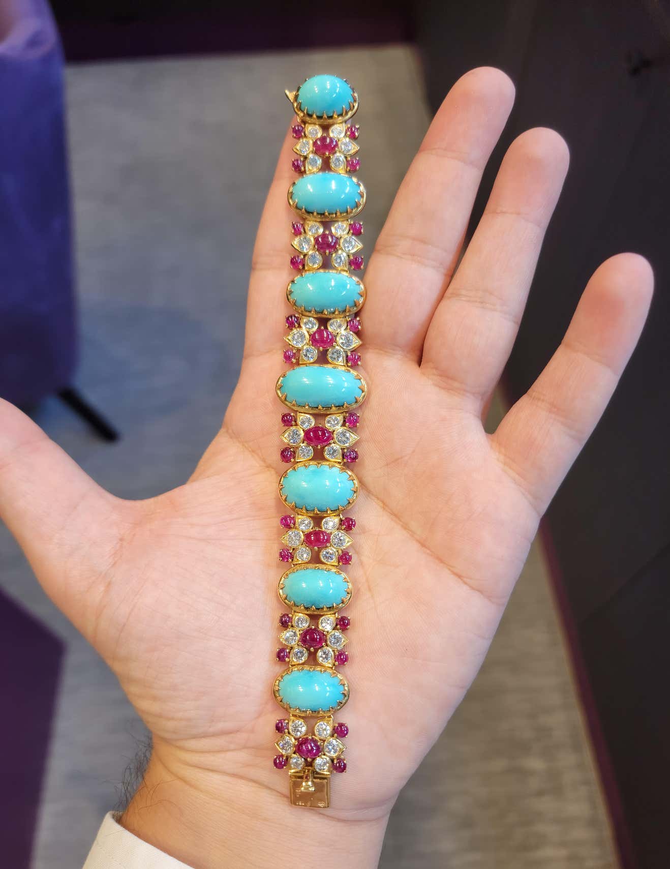 Indian Inspired Turquoise Diamond and Ruby Bracelet by Cartier - Image 5