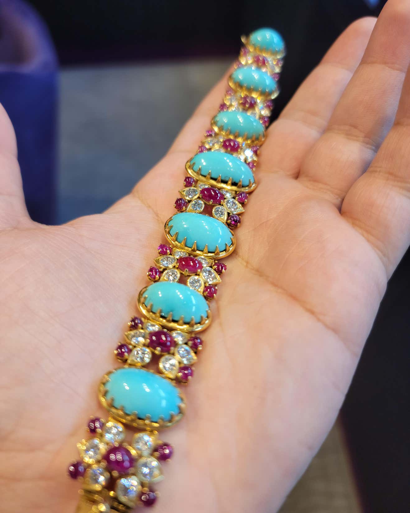 Indian Inspired Turquoise Diamond and Ruby Bracelet by Cartier - Image 6