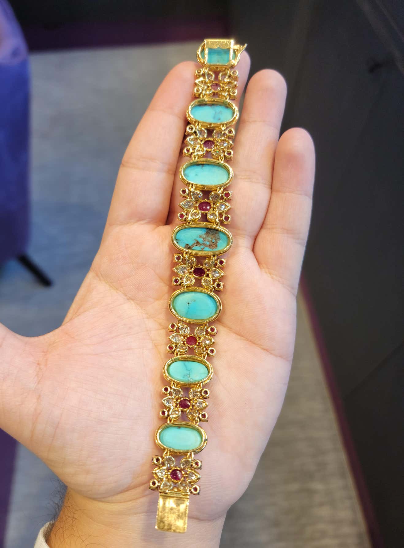Indian Inspired Turquoise Diamond and Ruby Bracelet by Cartier - Image 7