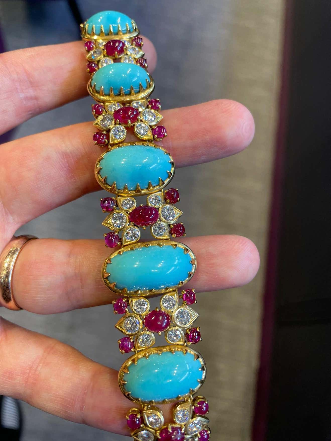 Indian Inspired Turquoise Diamond and Ruby Bracelet by Cartier - Image 8