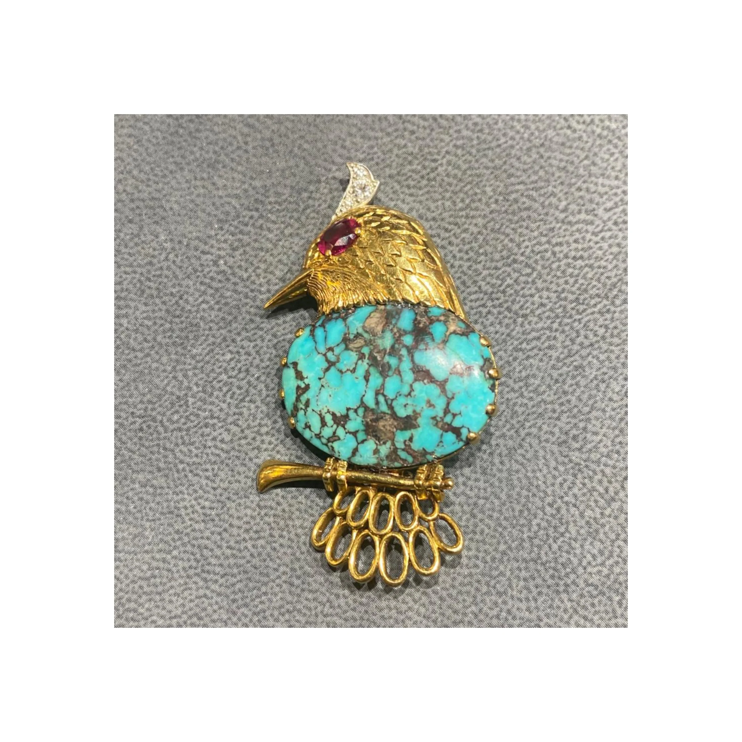 Cartier Turquoise & Diamond Bird Brooch - Image 3