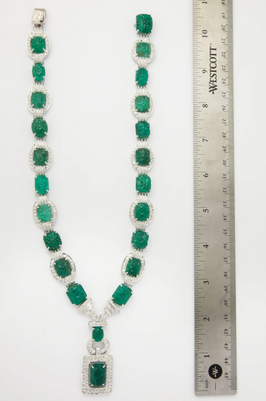 Carved Emerald and Diamond Necklace - Image 4