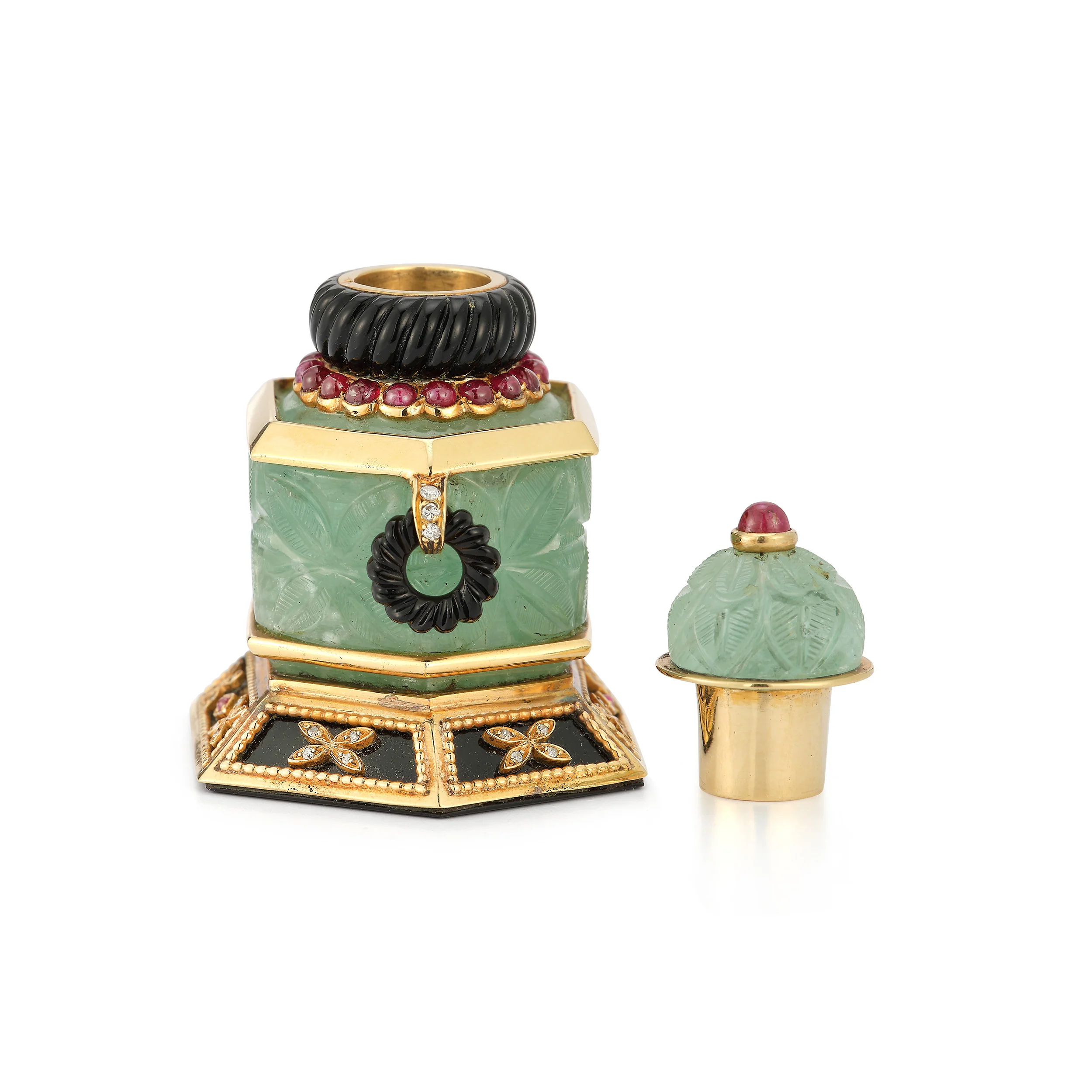 Carved Emerald Perfume Bottle Flask by Mappin and Webb - Image 3