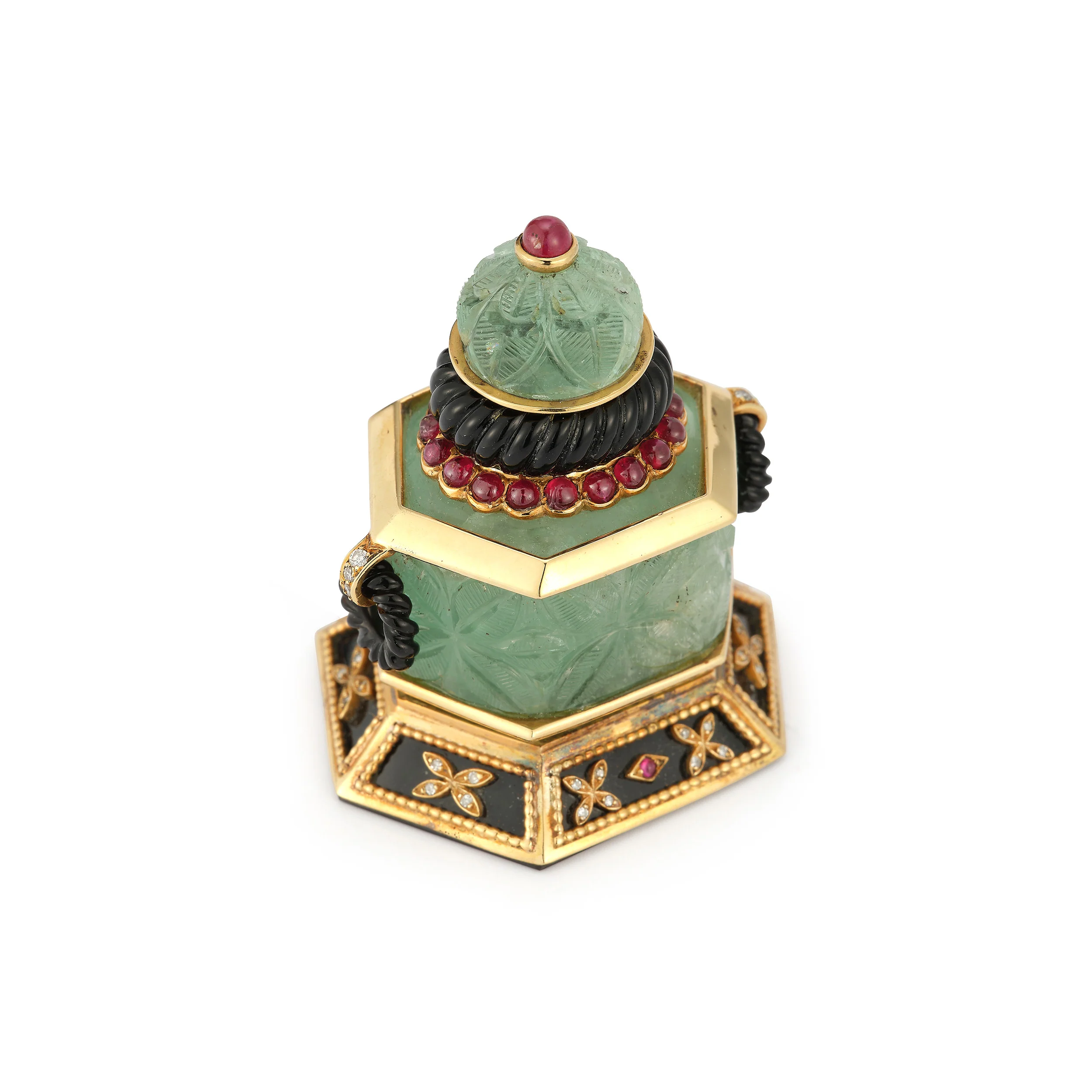 Carved Emerald Perfume Bottle Flask by Mappin and Webb - Image 4