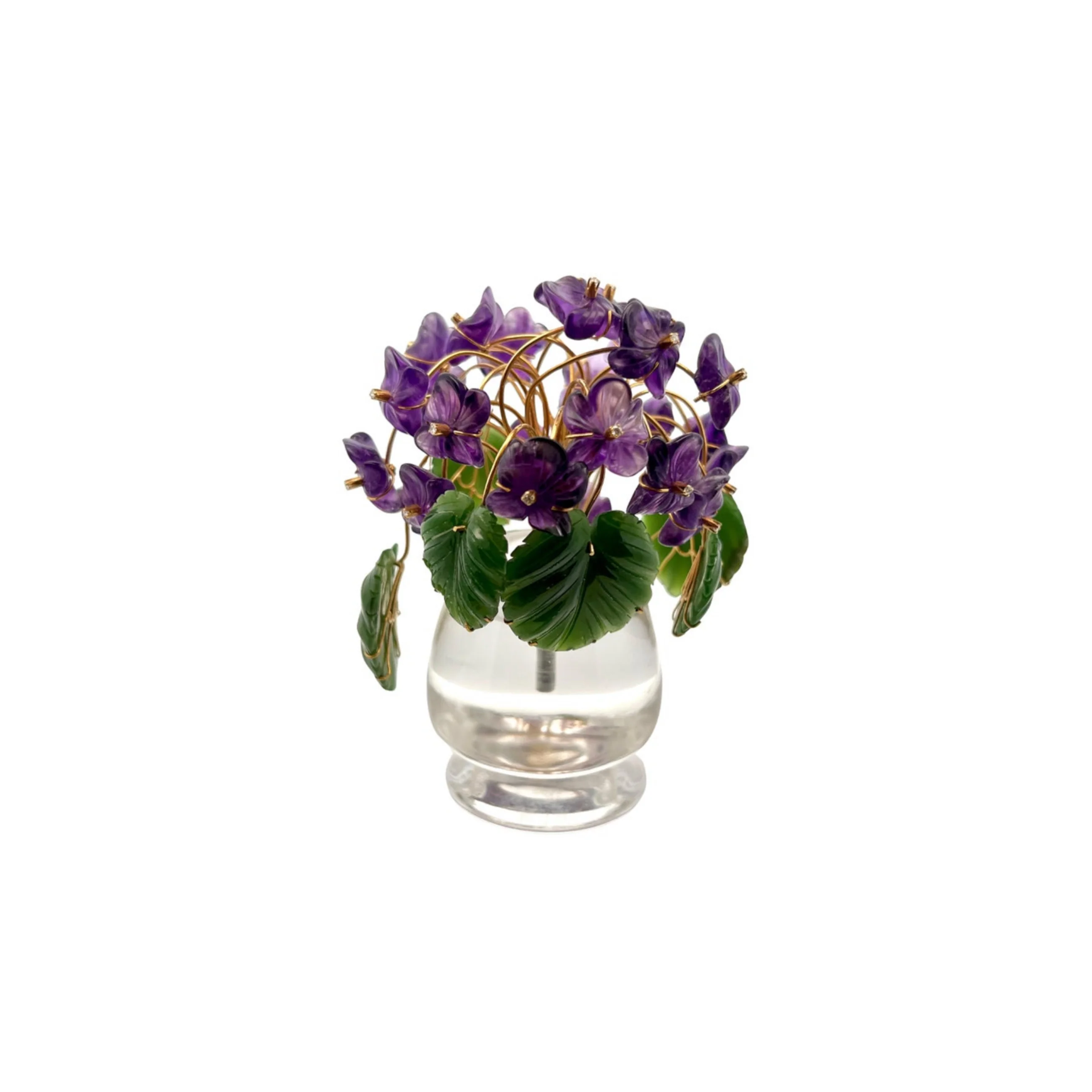 Carved Nephrite Amethyst and Rock Crystal Gold Flower Pot