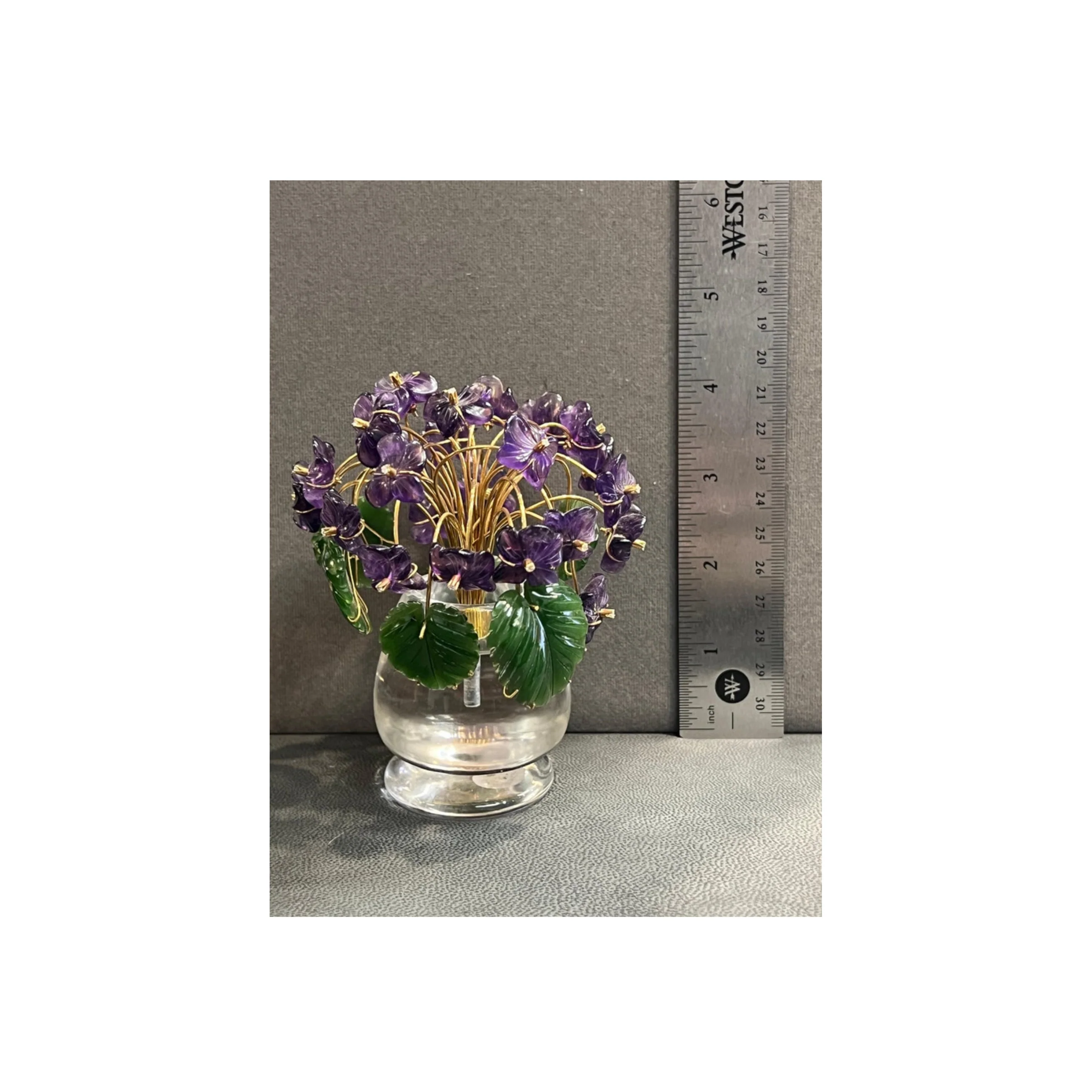 Carved Nephrite Amethyst and Rock Crystal Gold Flower Pot - Image 3