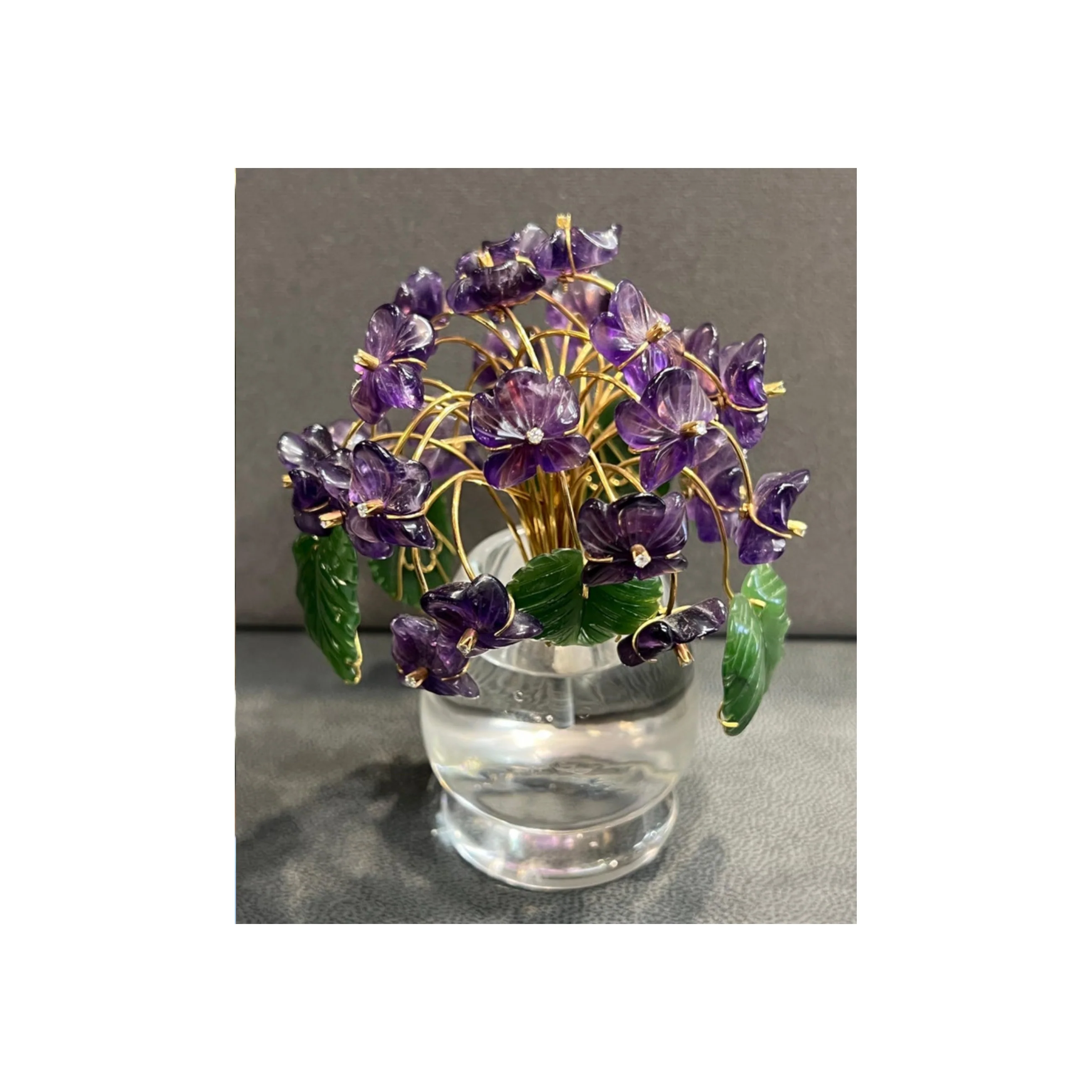 Carved Nephrite Amethyst and Rock Crystal Gold Flower Pot - Image 6
