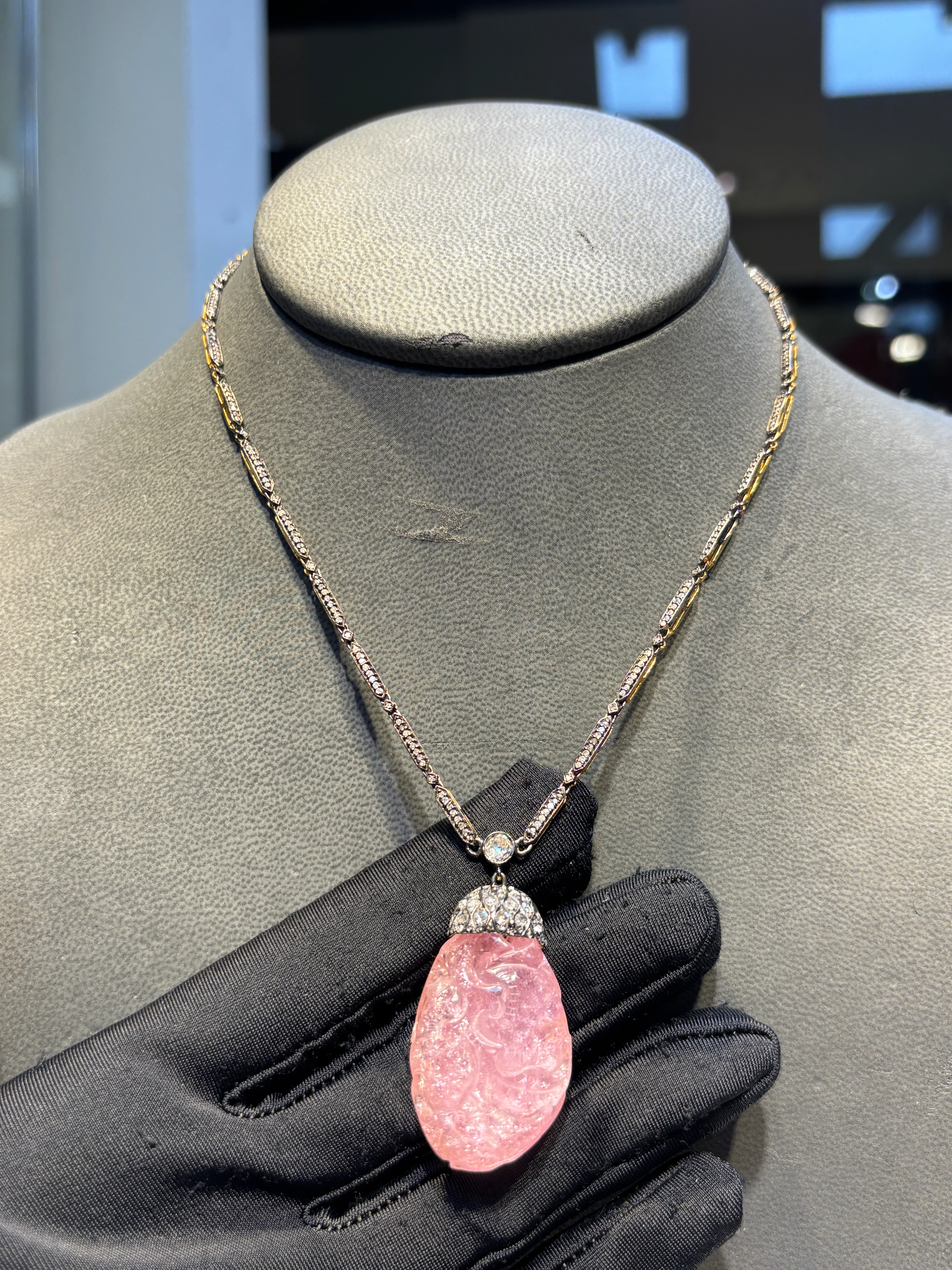Carved Pink Tourmaline Necklace - Image 3