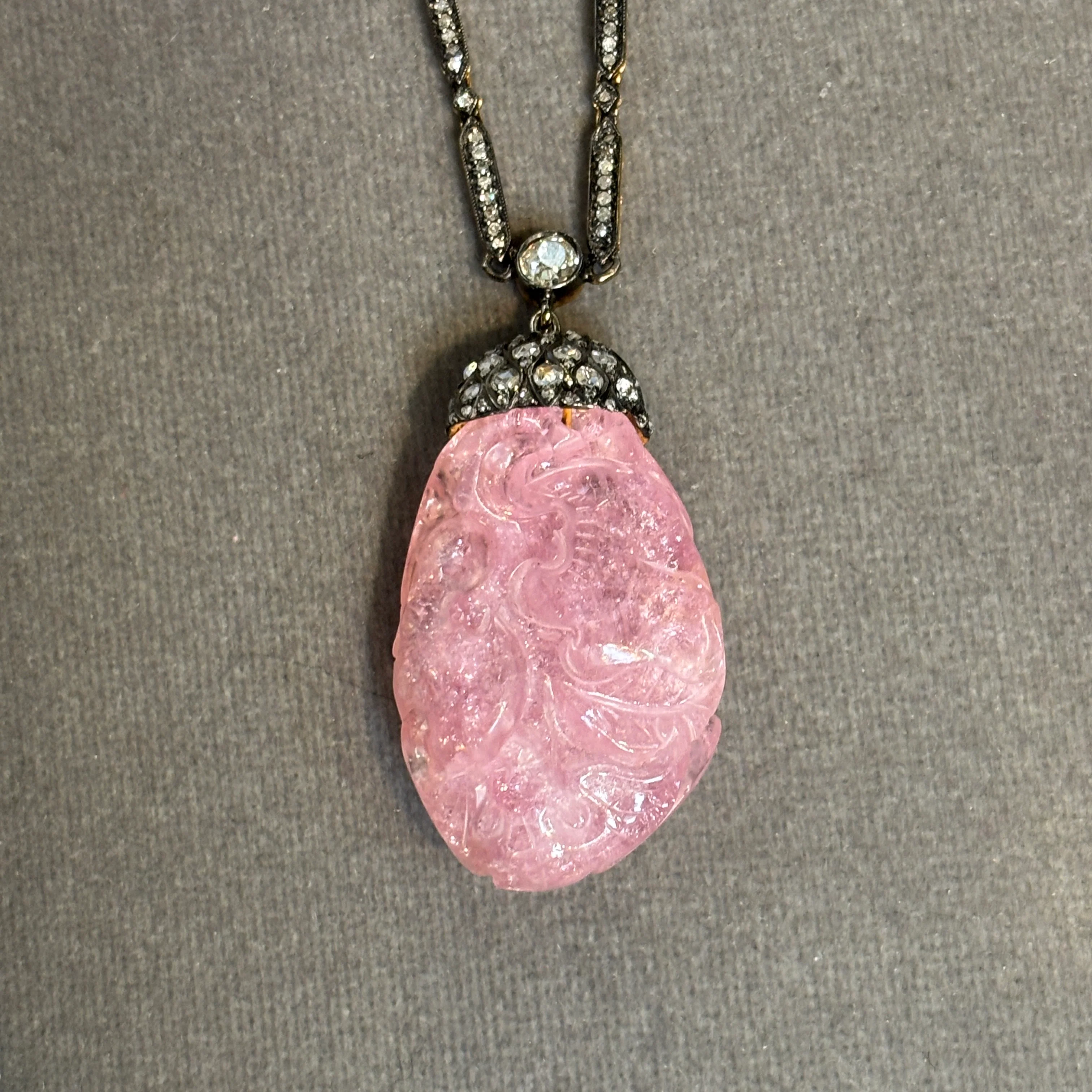 Carved Pink Tourmaline Necklace - Image 4