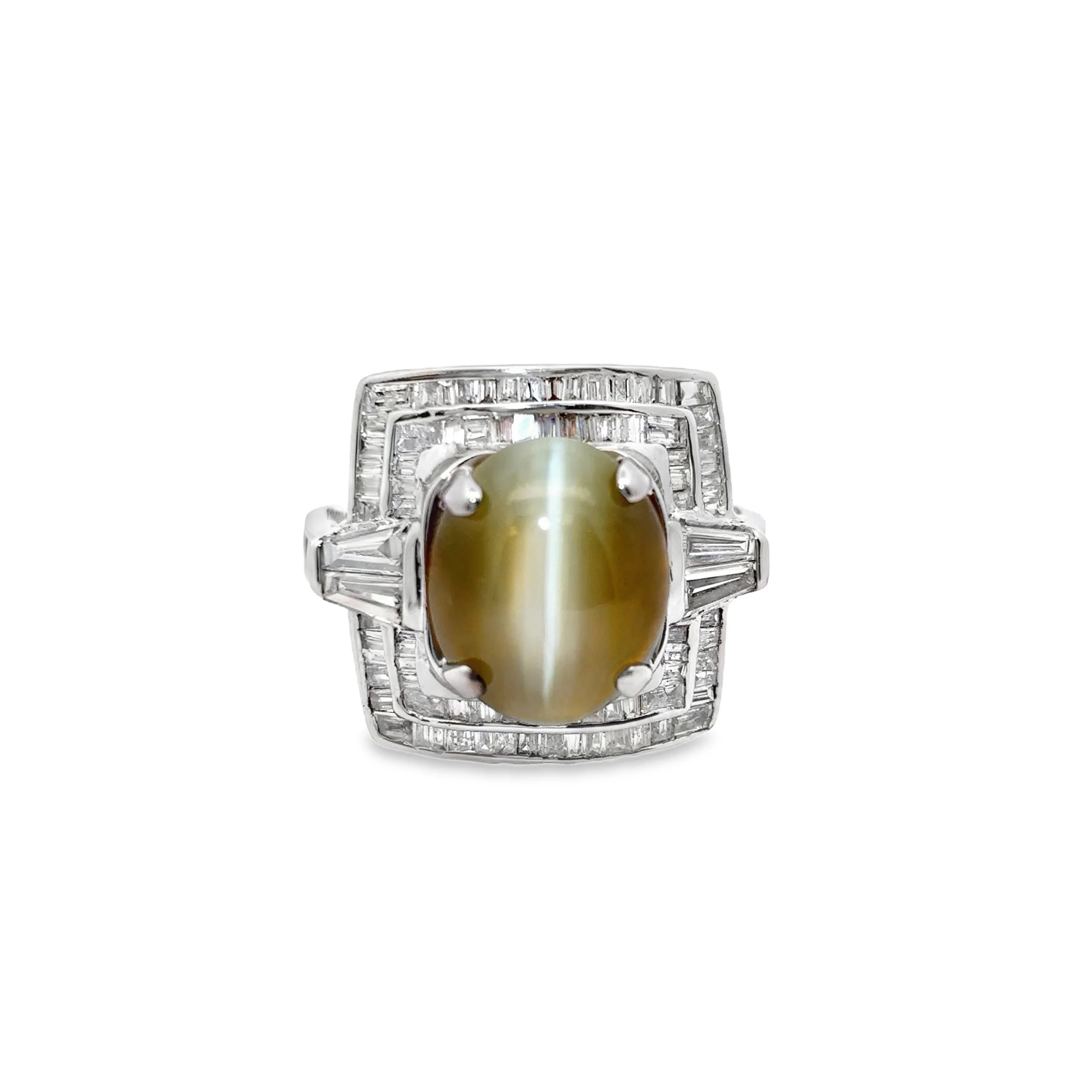 Cats Eye Chrysoberyl and Diamond Cocktail Ring