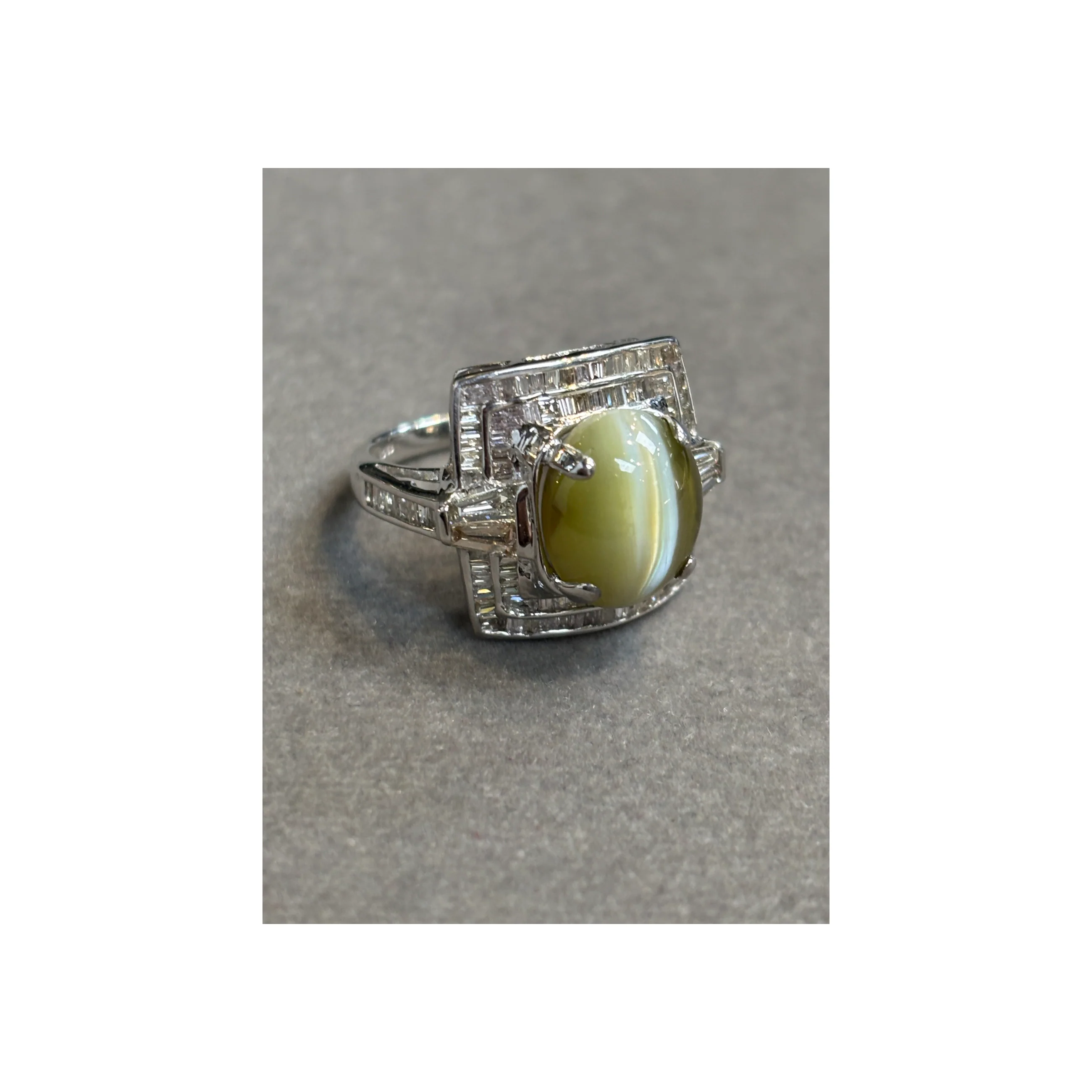 Cats Eye Chrysoberyl and Diamond Cocktail Ring - Image 10