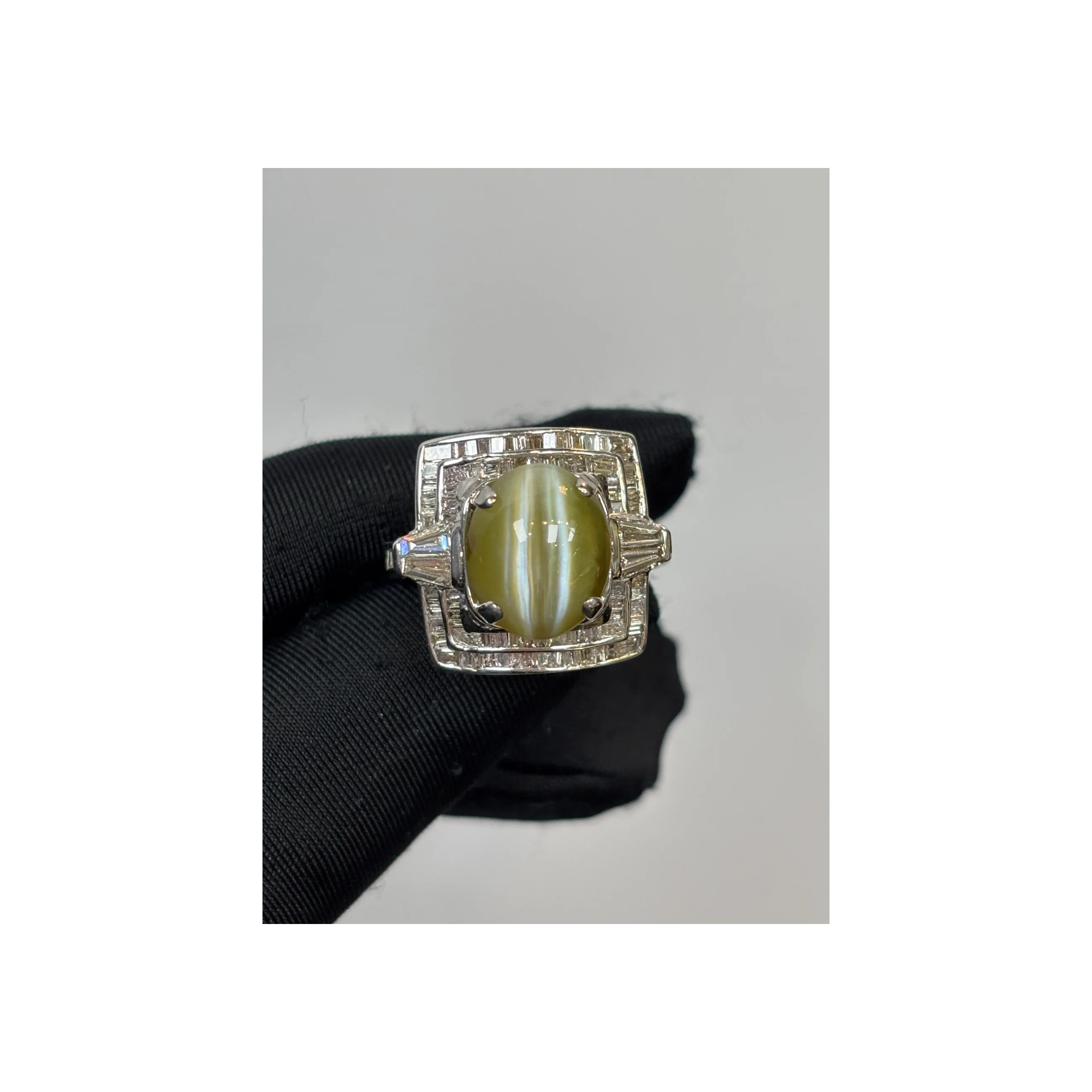 Cats Eye Chrysoberyl and Diamond Cocktail Ring - Image 3