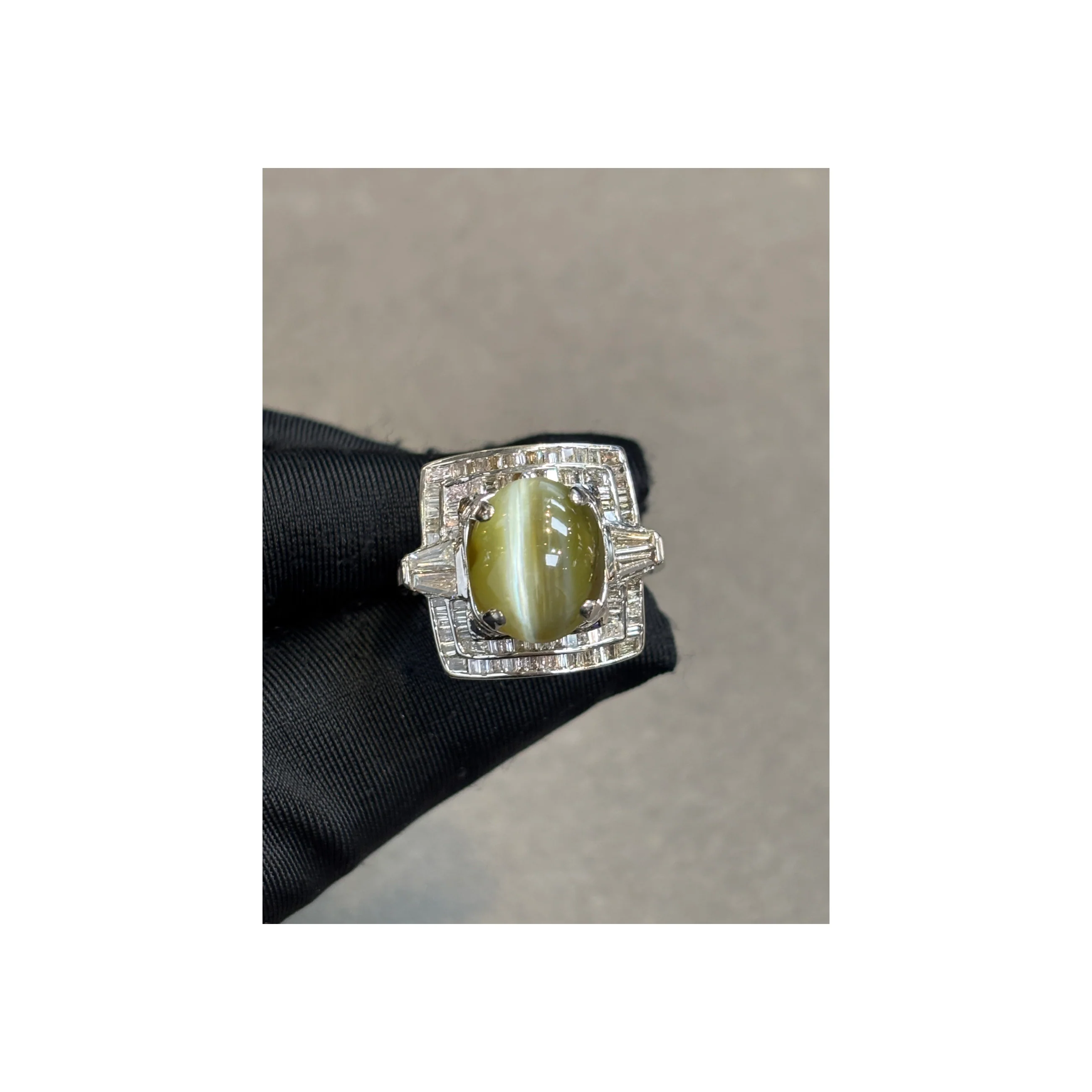 Cats Eye Chrysoberyl and Diamond Cocktail Ring - Image 4