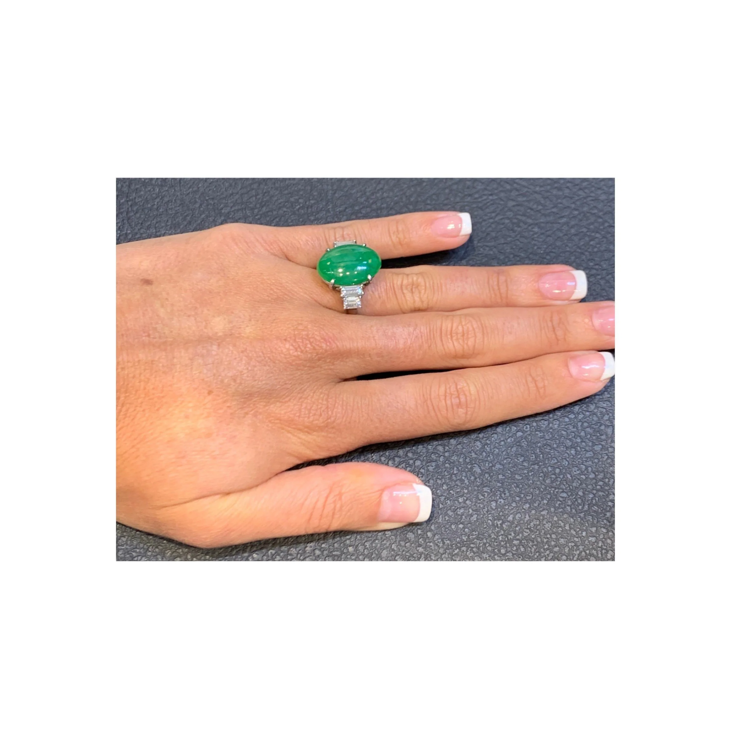 Certified Jadeite Jade and Diamond Solitaire Ring - Image 3