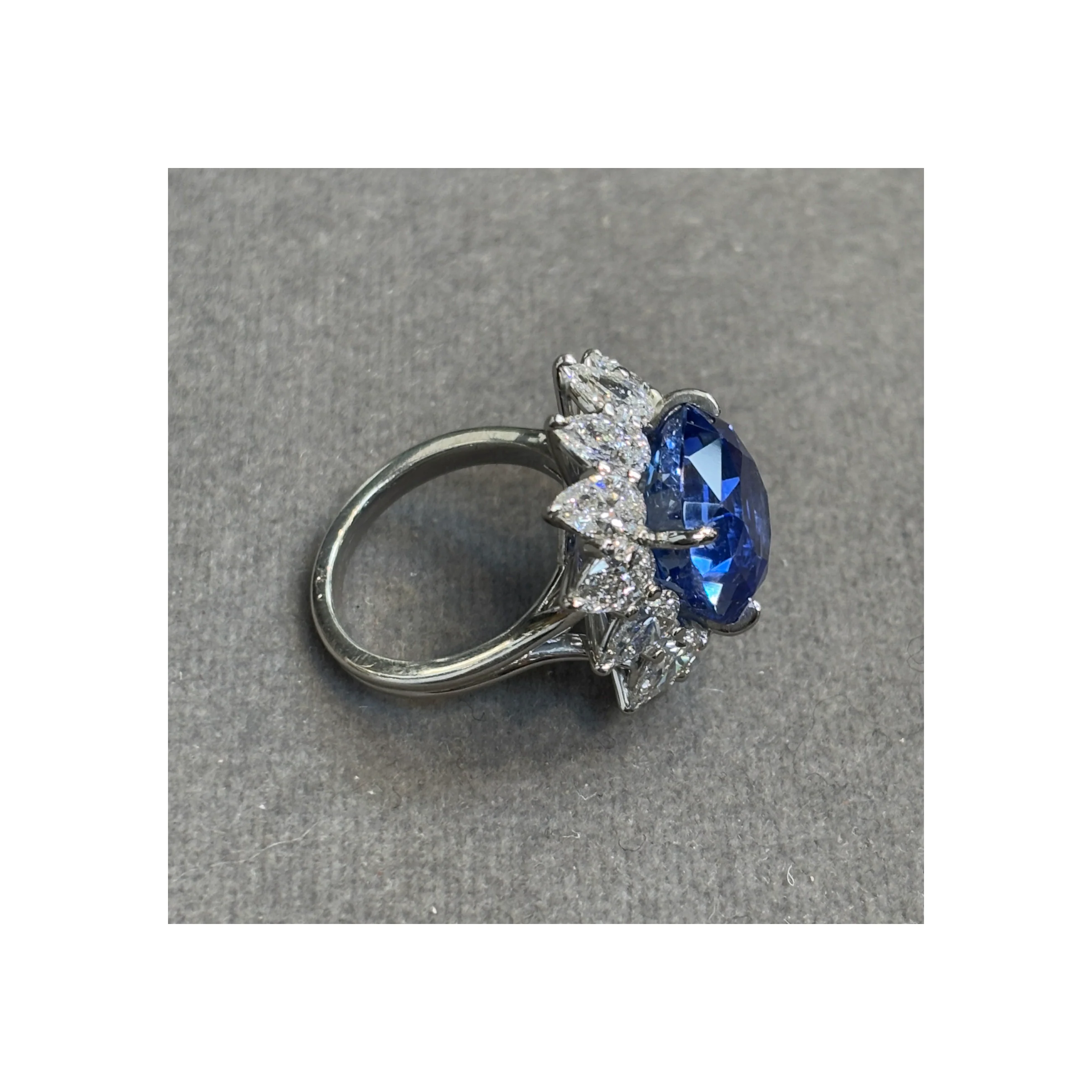 Certified Natural 13.24 Carat Unheated Cushion Cut Sapphire and Diamond Ring - Image 7