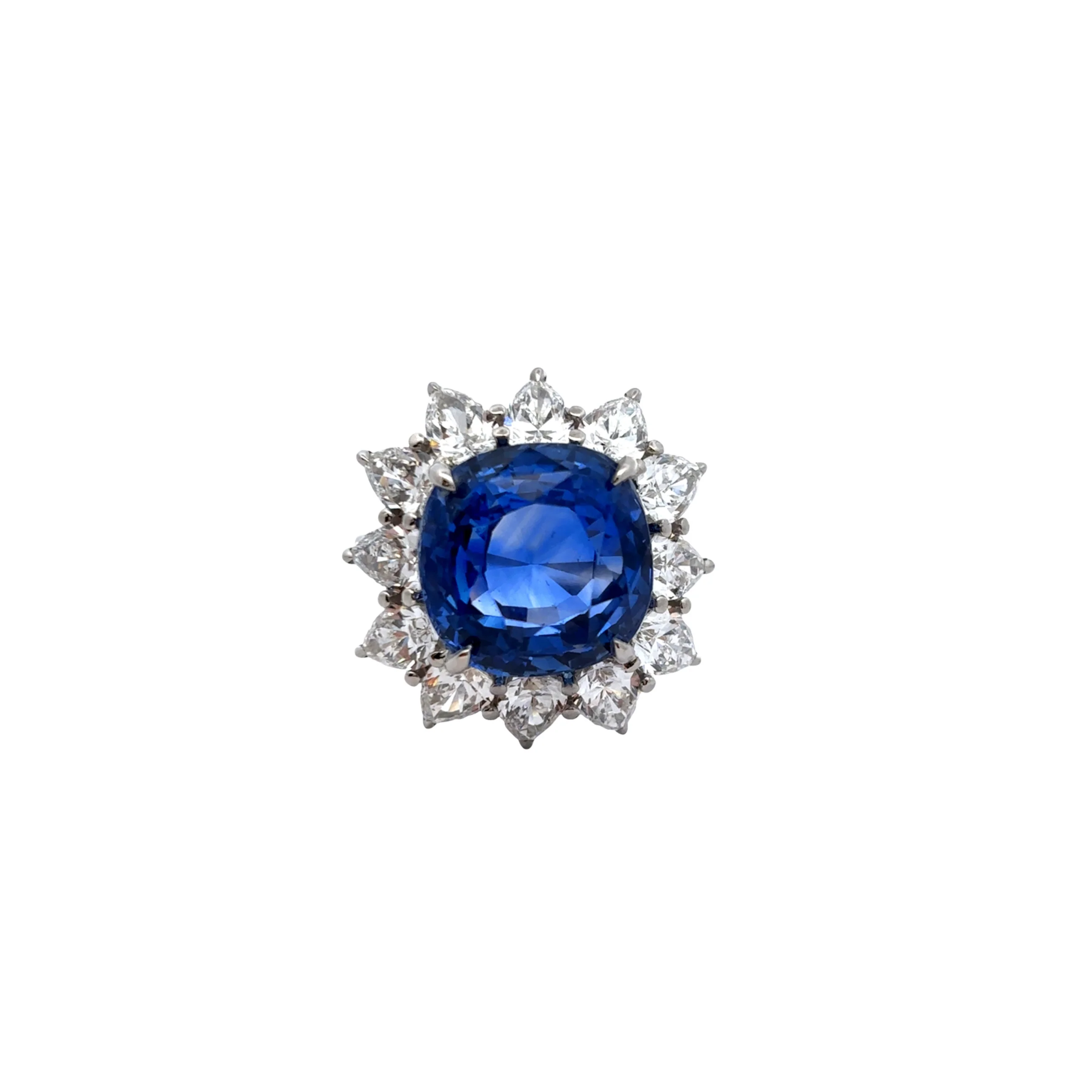 Certified Natural 13.24 Carat Unheated Cushion Cut Sapphire and Diamond Ring - Image 9