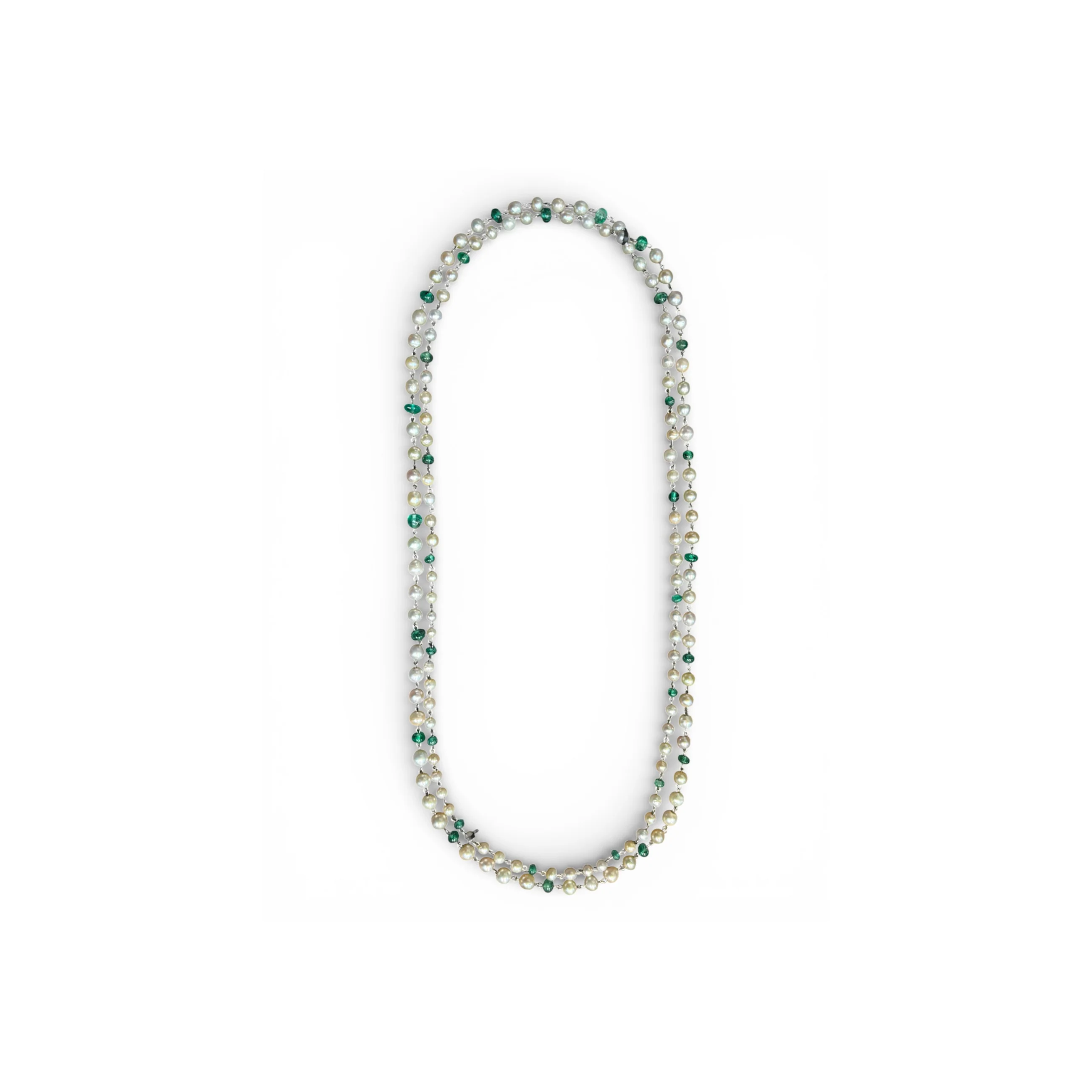 Certified Natural Pearl and Emerald Bead Necklace