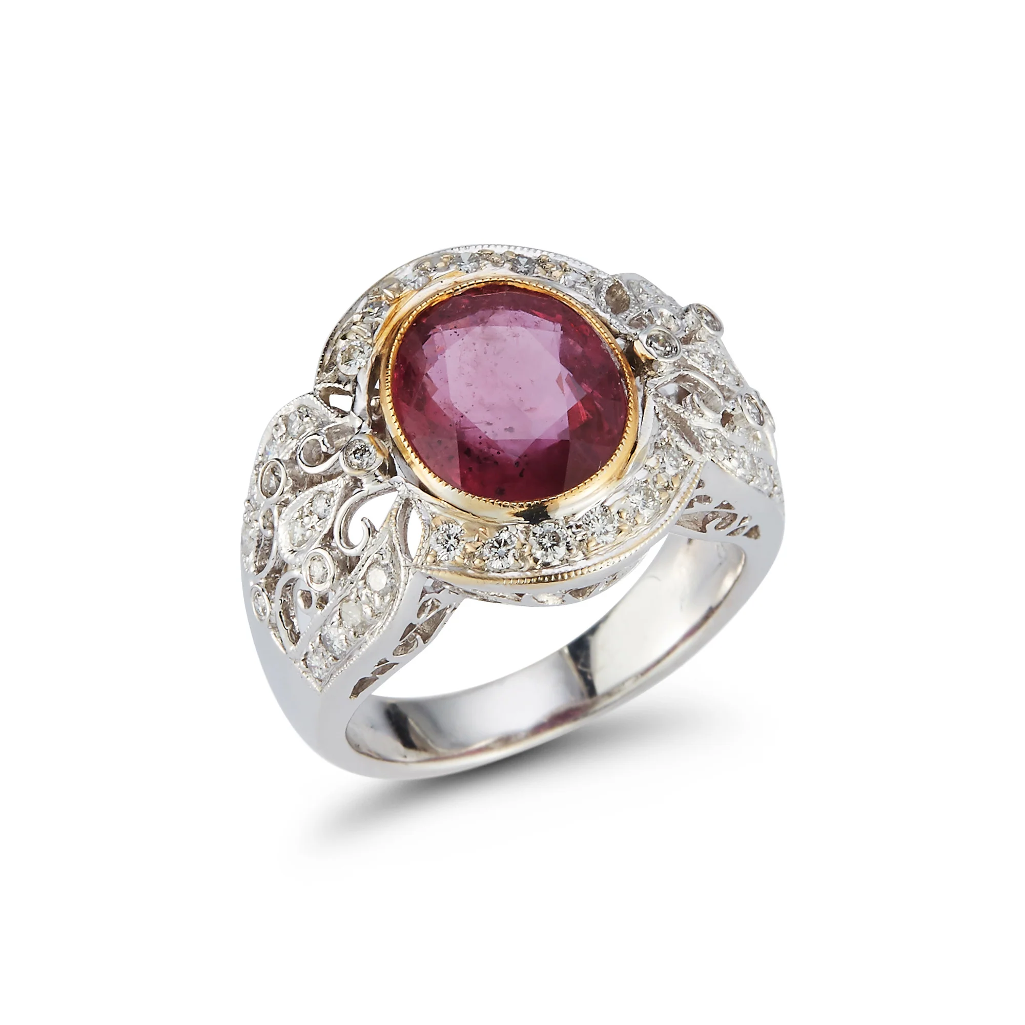 Certified Pink Sapphire & Diamond Ring