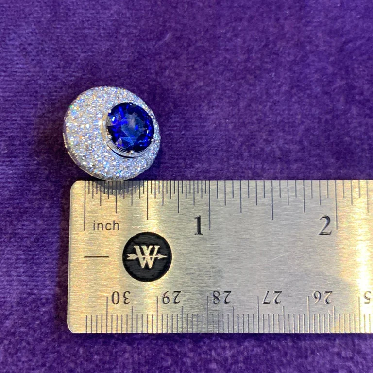 Certified Round Cut Sapphire & Pave Clip On Earrings - Image 5
