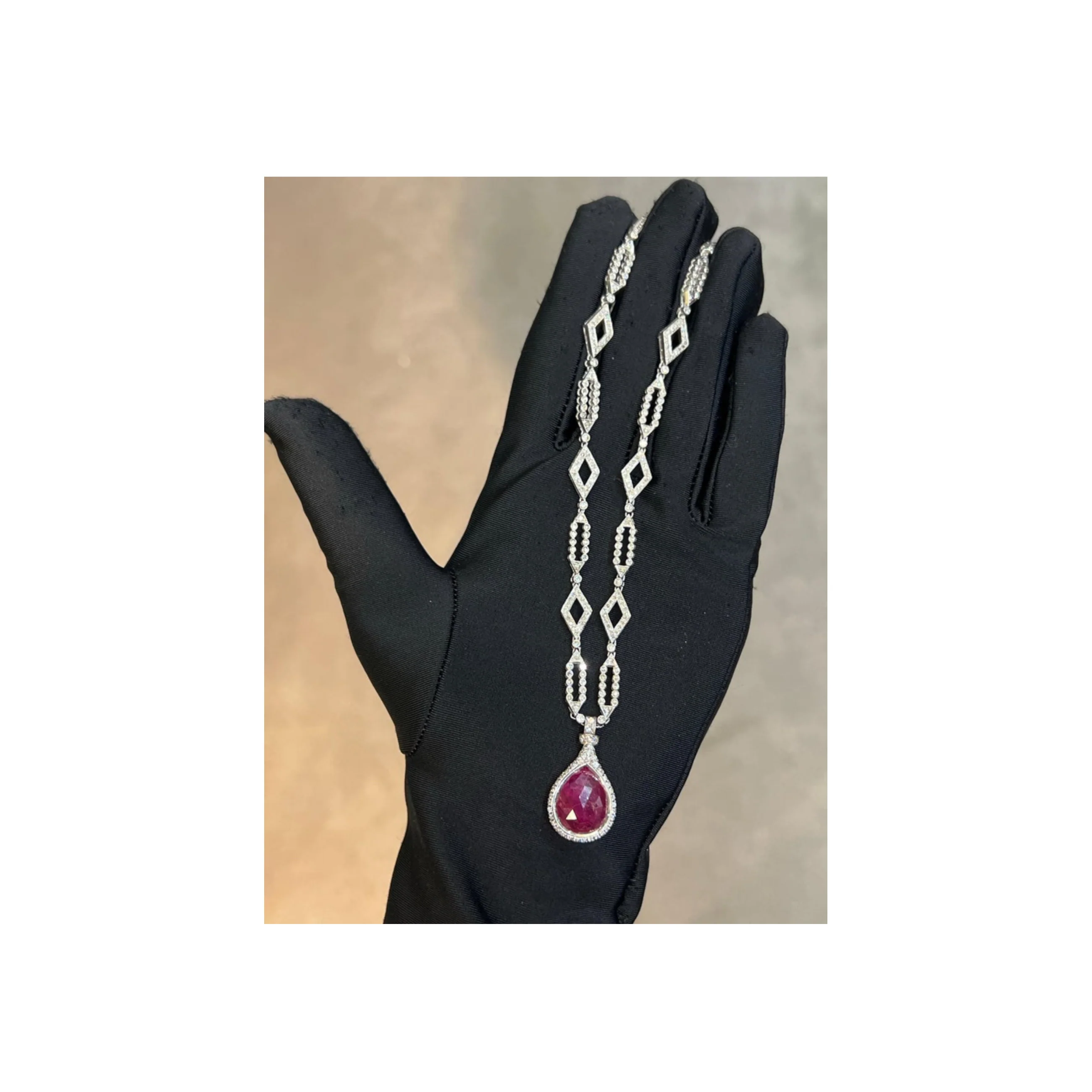 Certified Unheated Burmese Briolette Ruby and Diamond Necklace - Image 3